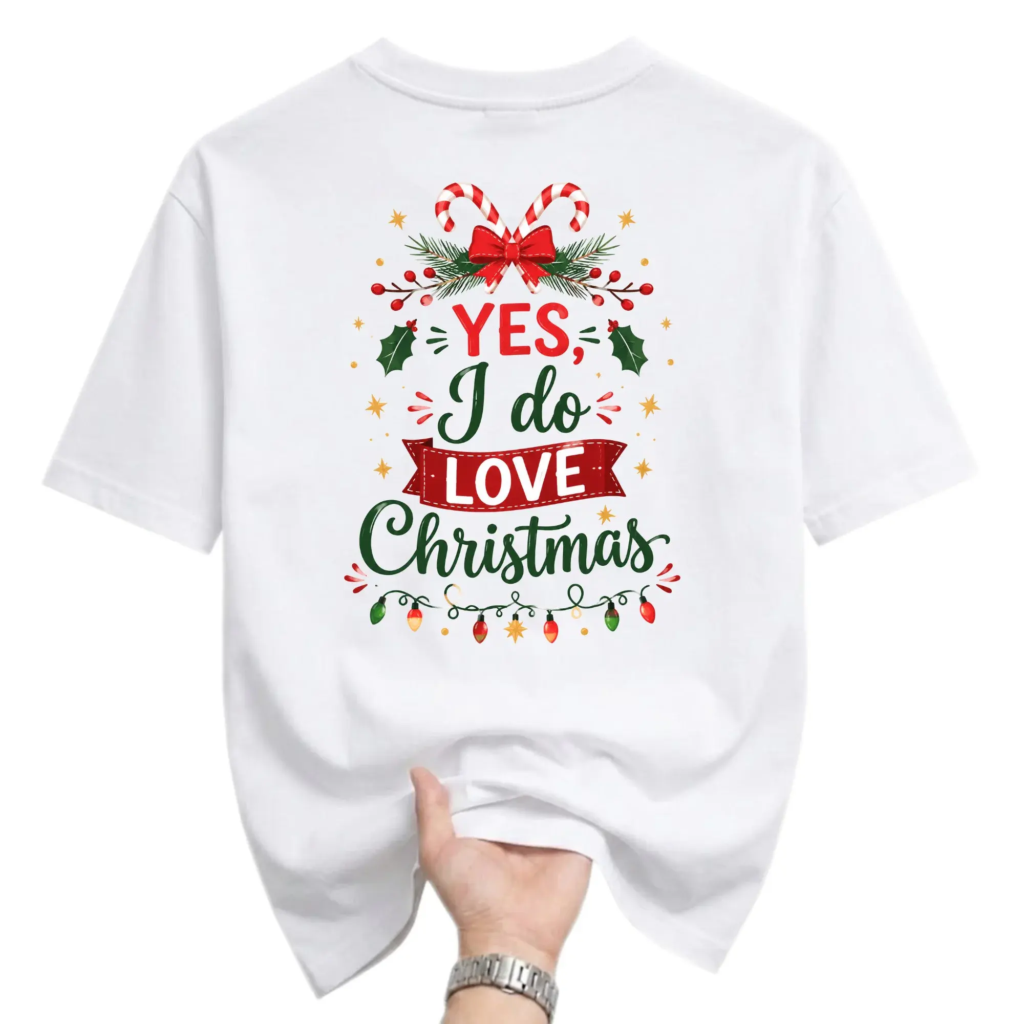 Funny Shirt Yes I Do Love Christmas Graphic Tee for Casual Wear Holiday Festive Unisex Crew Neck T-Shirt White