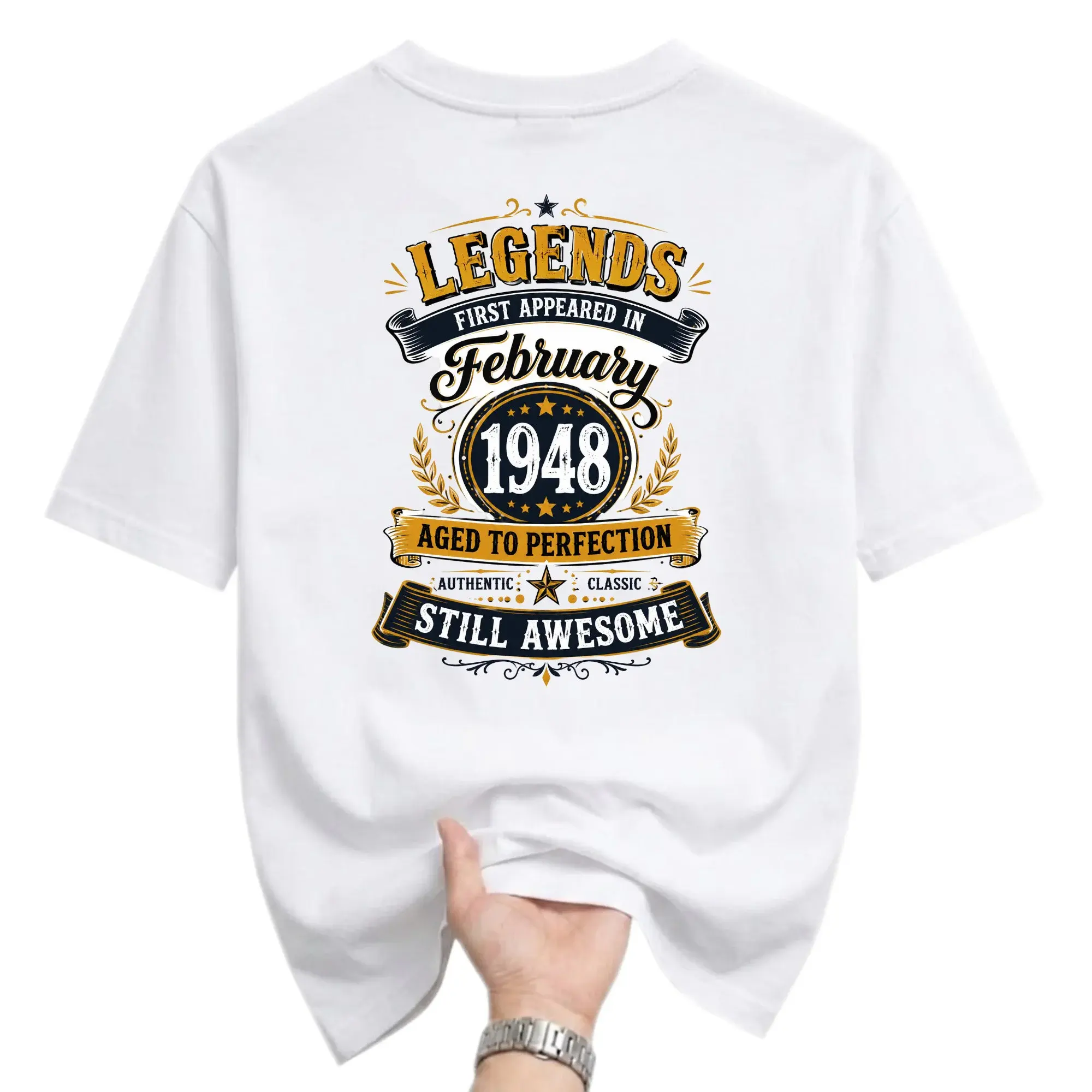 Funny Shirt Legends First Appeared in February 1948 Aged to Perfection Vintage Style Unisex Graphic Printed T-Shirt