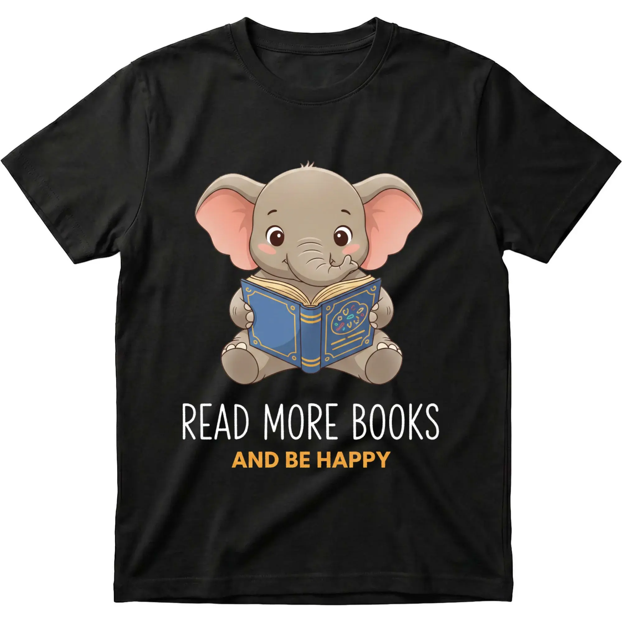 Graphic Tee Read More Books Elephant Print Unisex Crew Neck Shirt Casual Comfortable Everyday Apparel Soft Cotton Top
