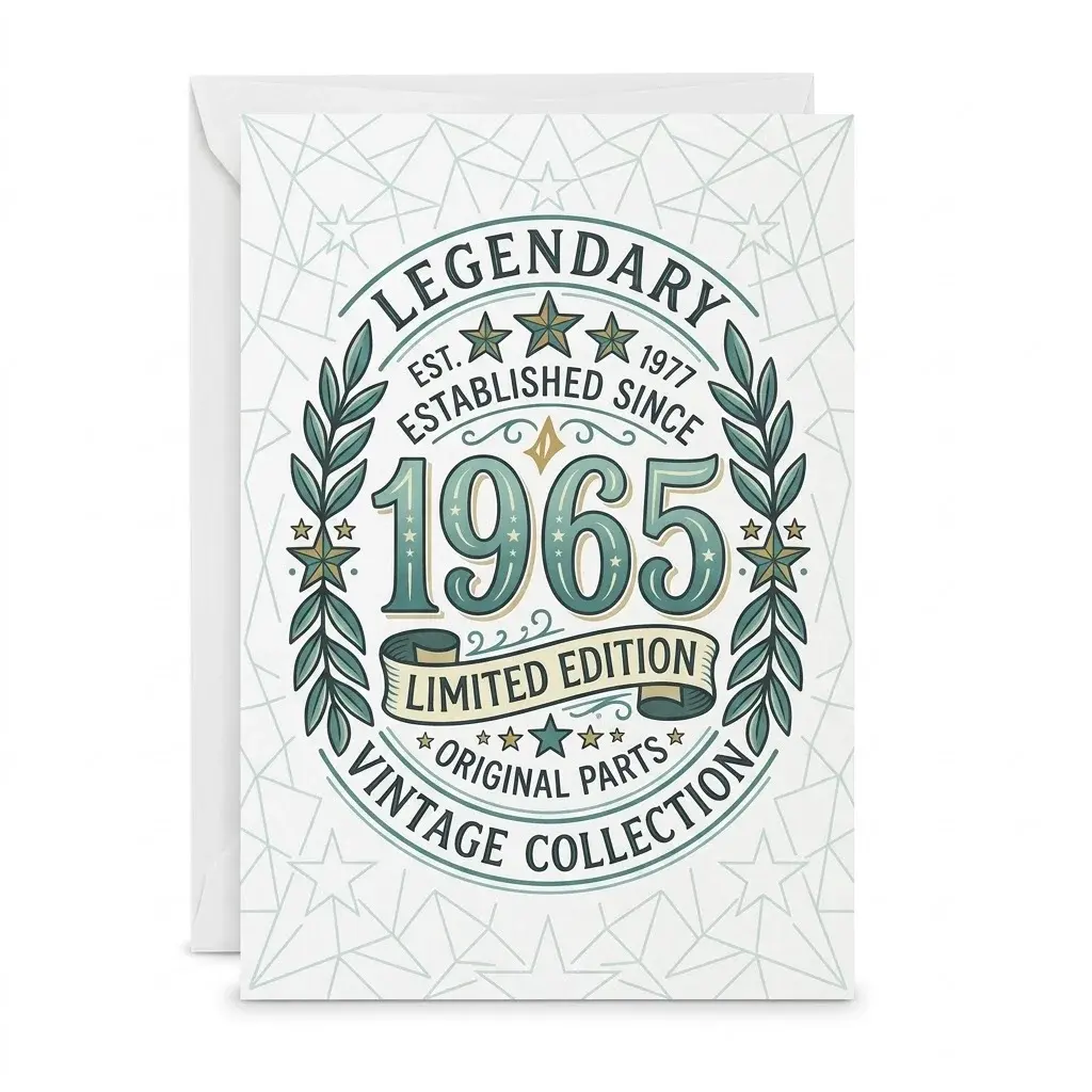 Birthday Greeting Card Legendary Since 1965 Vintage Style Design Heavyweight Matte Stationery For Milestone Anniversary