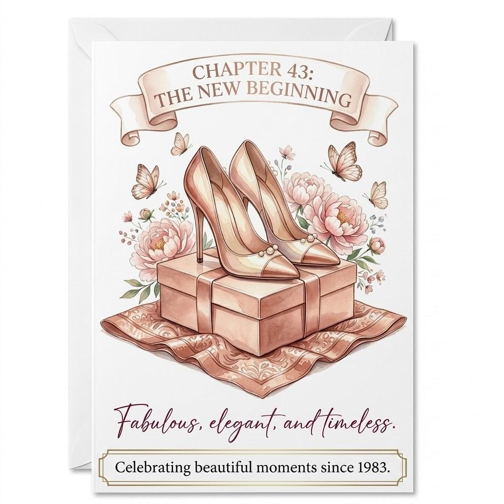 Luxury Fashion Anniversary Greeting Card Set - 43 Years of Timeless Elegance - Watercolor Heels and Peonies Design - Personalized and Milestone Birthdays