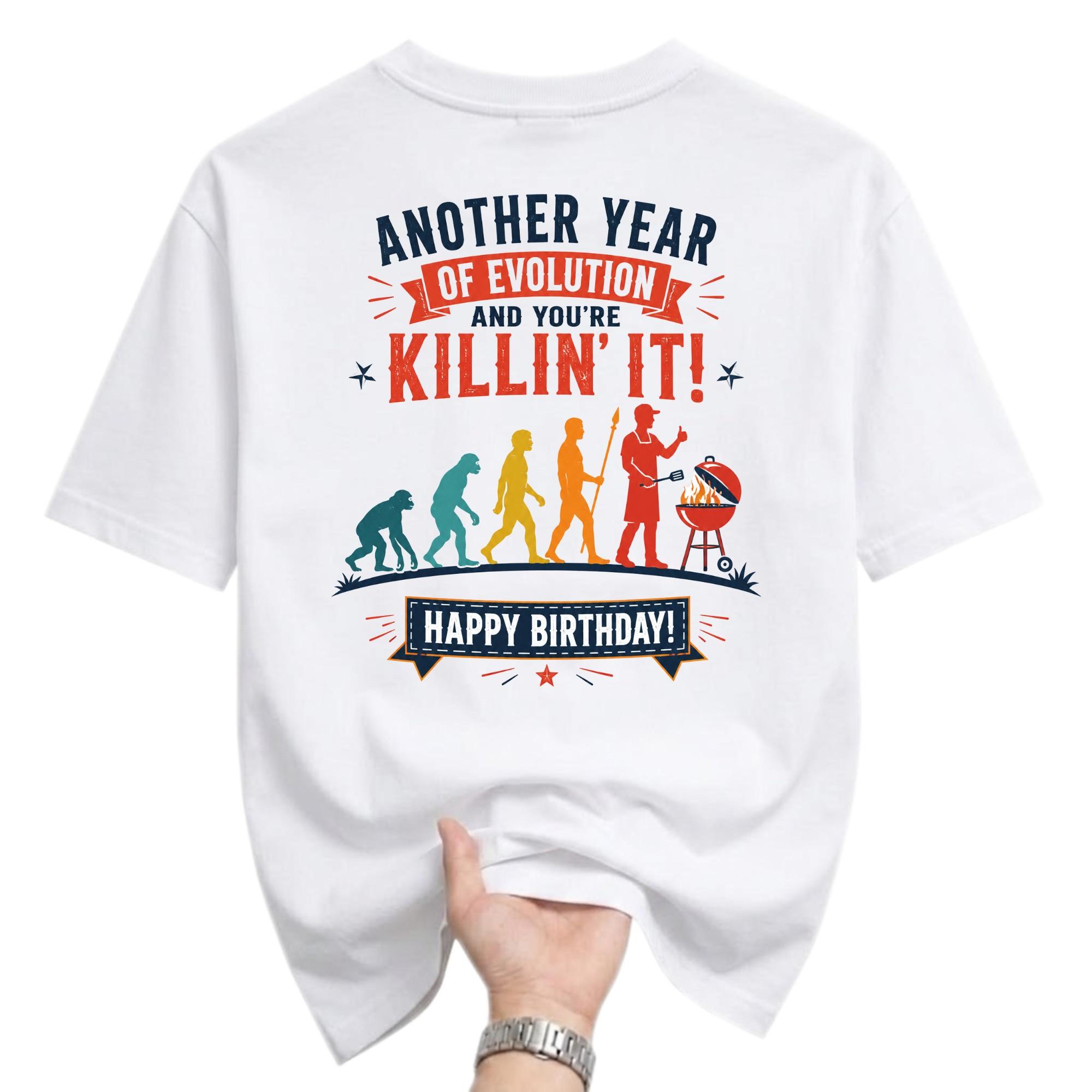 Funny Shirt Another Year of Evolution Grilling Graphic Tee Unisex Casual Short Sleeve Cotton Blend Birthday Gift