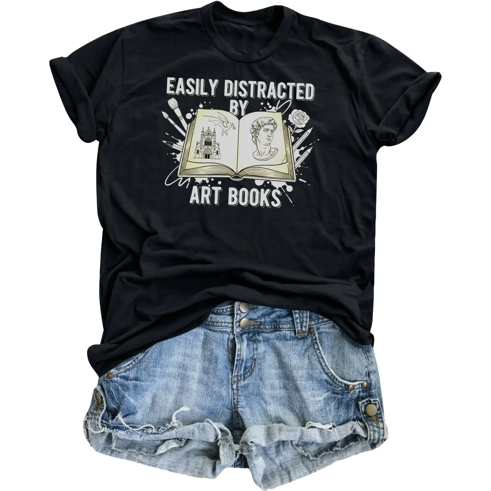 Graphic Tee Easily by Art Books Funny Unisex Crew Neck T-Shirt for Readers and Artists Casual Apparel