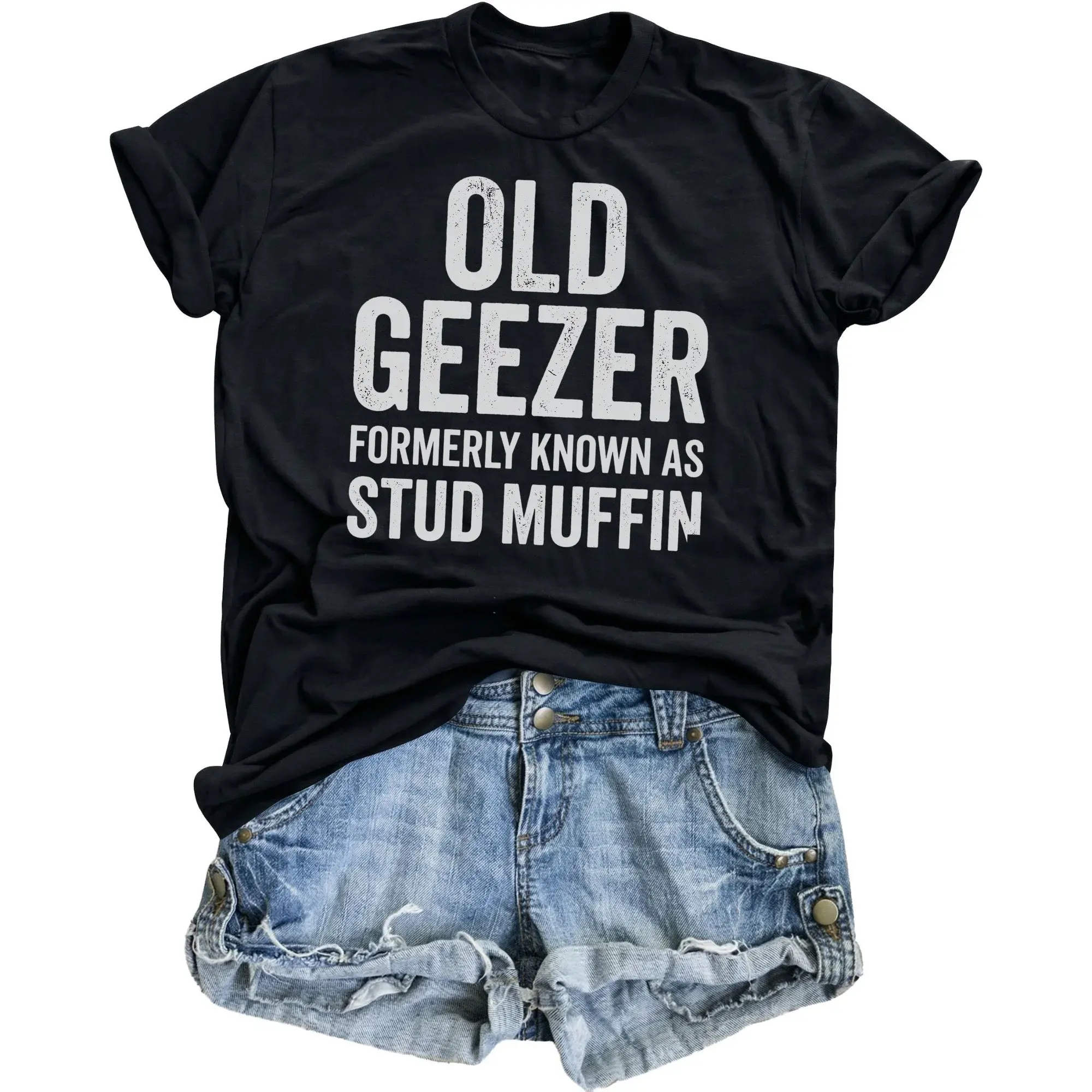 Funny Old Geezer Formerly as Stud Muffin Graphic Tee Unisex Casual Crew Neck Comfortable Cotton Shirt
