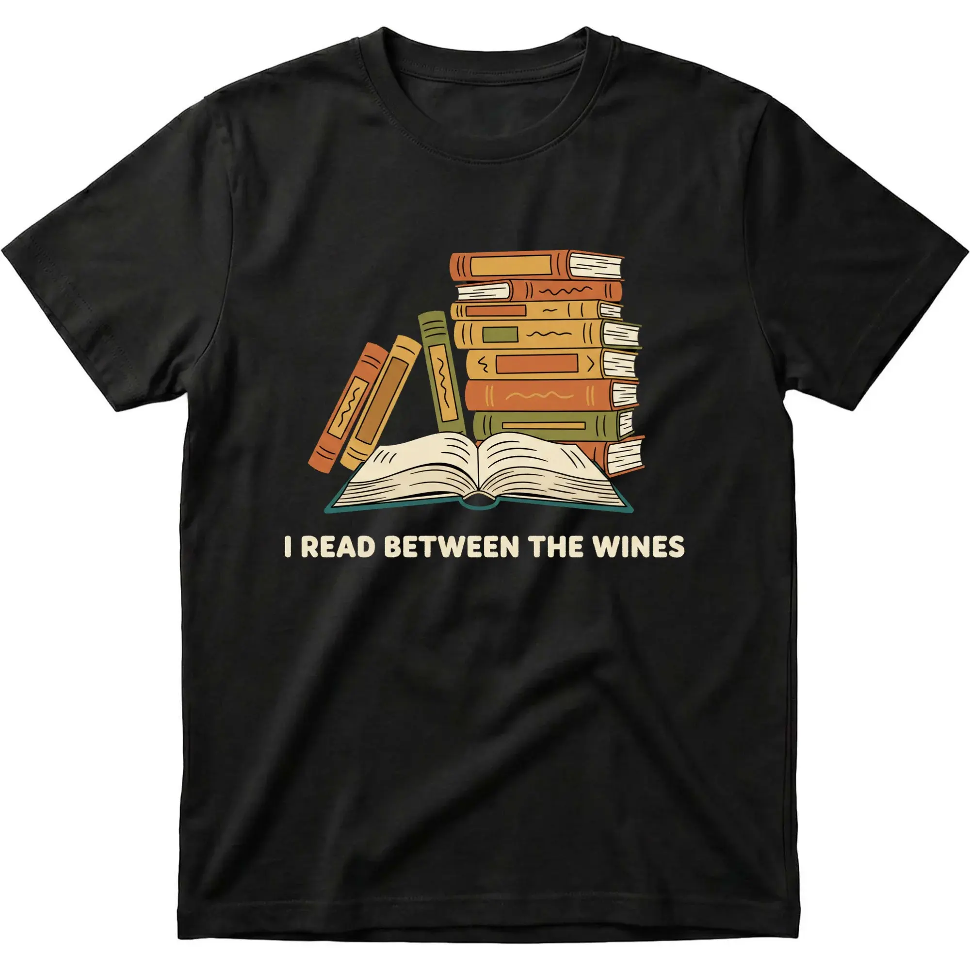 Funny T-Shirt I Read Between the Wines Graphic Tee Book Lover Enthusiast Apparel for Casual Everyday Outfit Wear