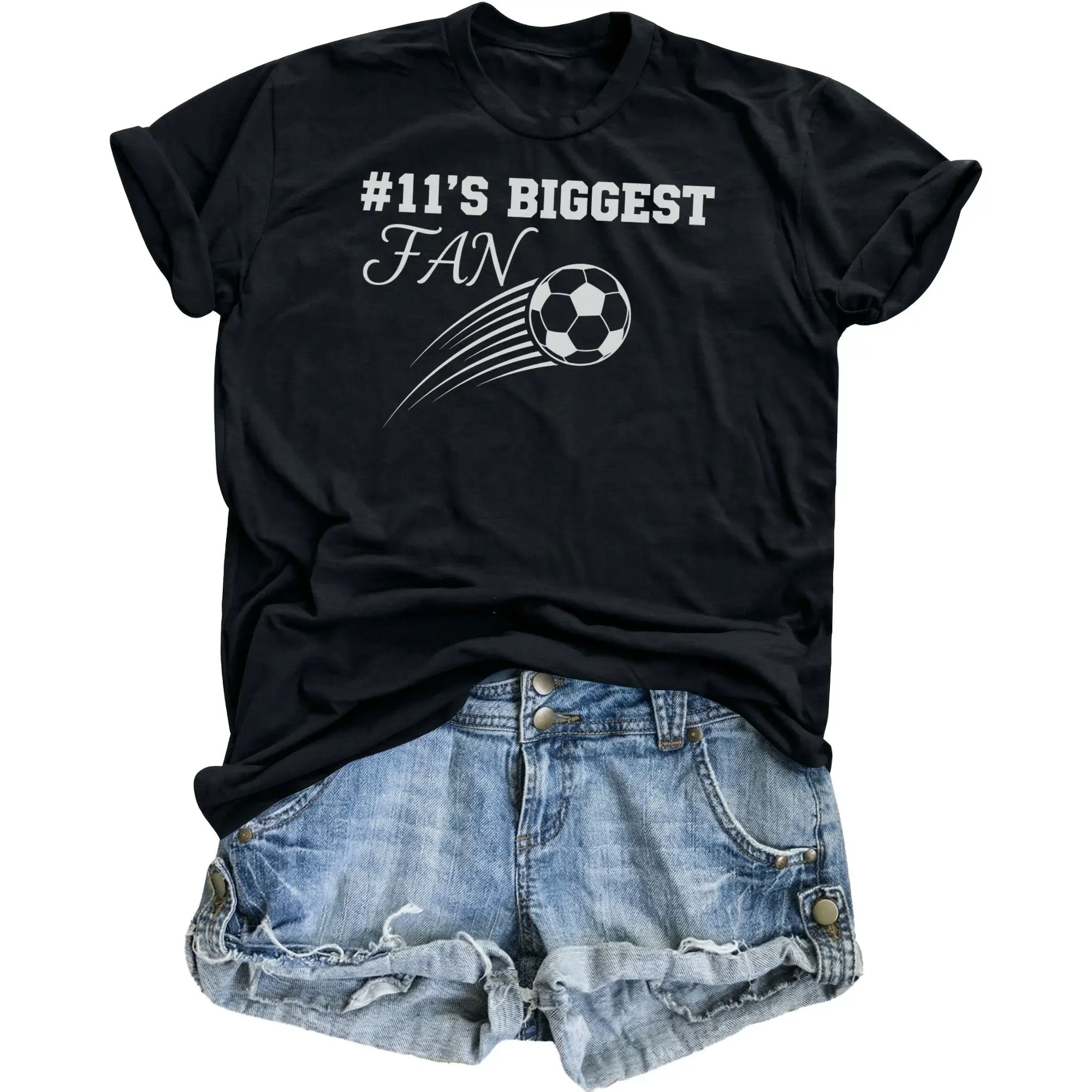 Graphic Tee Shirt 11s Biggest Fan Soccer Sports Apparel Unisex Casual Crew Neck Top for Athletes and Enthusiasts