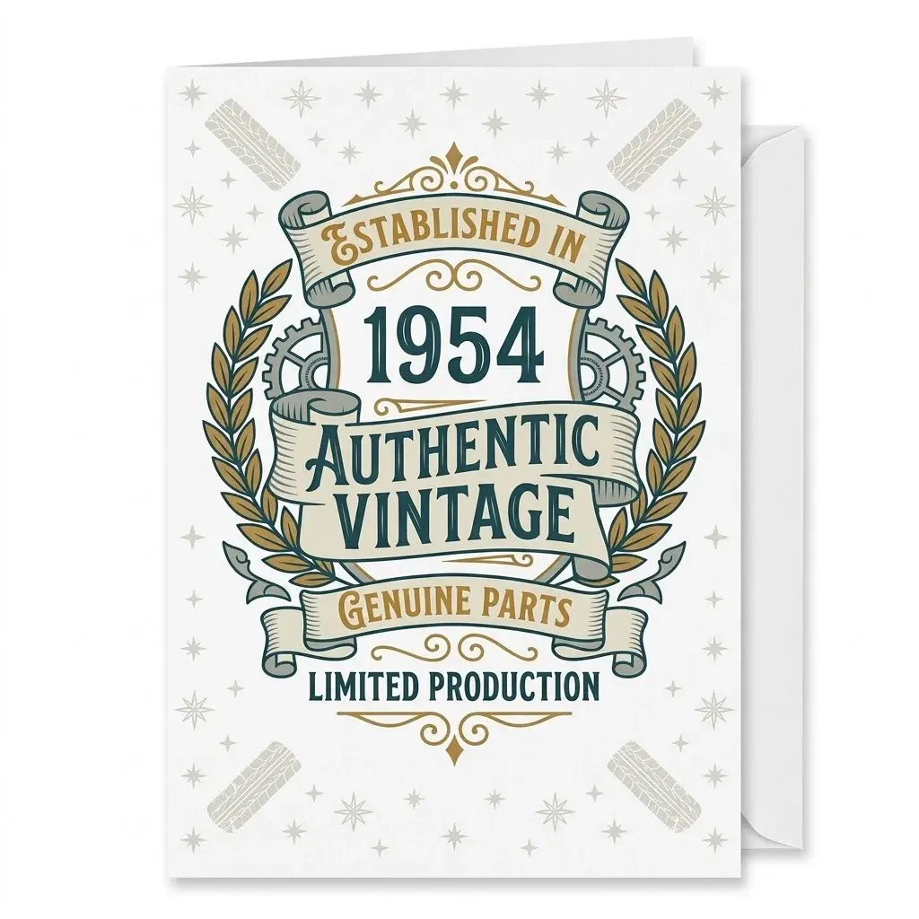 Vintage Birthday Greeting Card 1954 Classic Retro Emblem 5x7 Folded Note Card with Envelope for Anniversaries