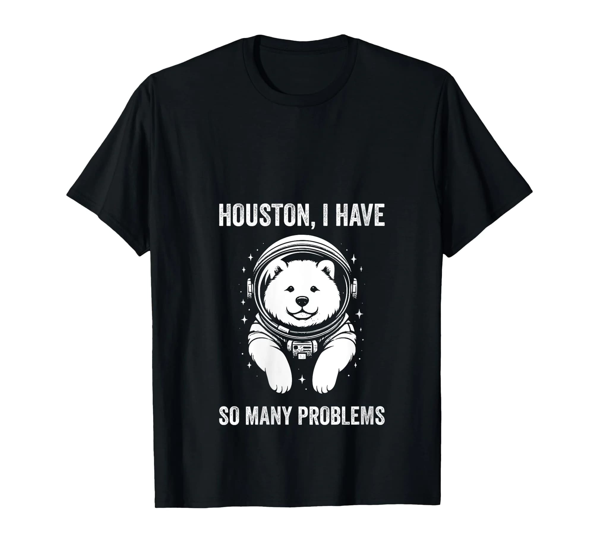 Womens Dog Dad Mom Space - Houston Problem Samoyed V-Neck T-Shirt