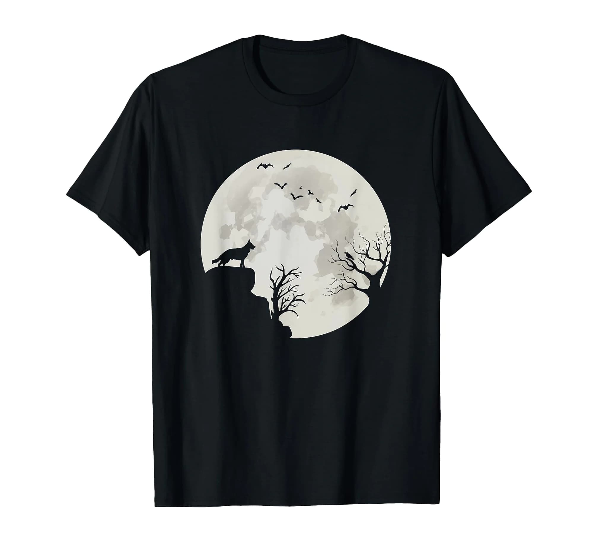 German Shepherd Dog in The Moon Men Women Halloween Costumes T-Shirt