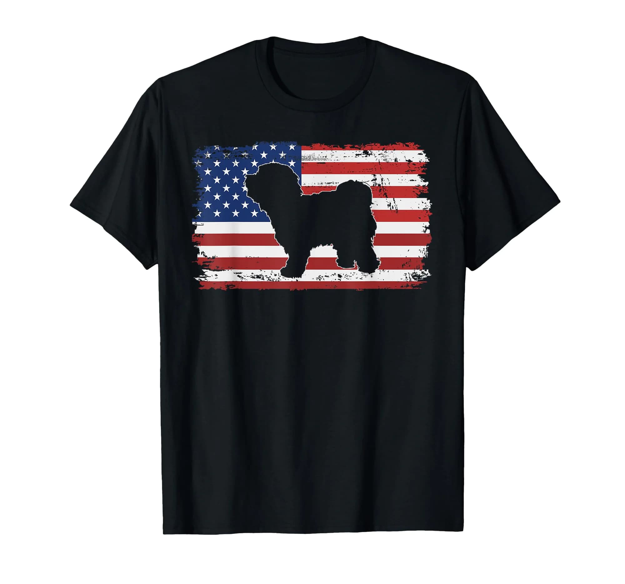 Dogs 365 Vintage Tibetan Terrier Dog US American Flag T-Shirt