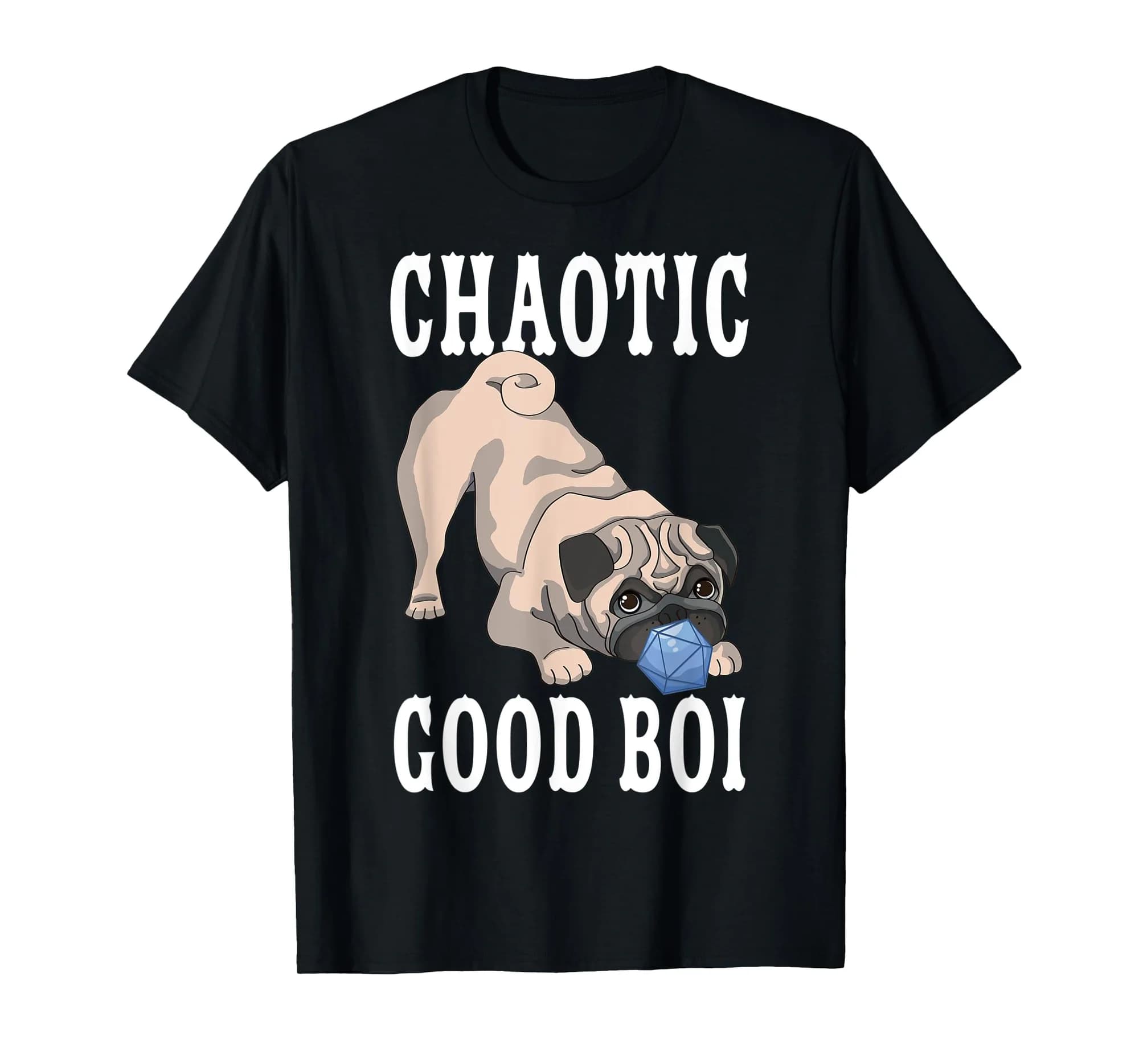 Playful Pug Dog with D20 Dice RPG Tabletop Game T-Shirt