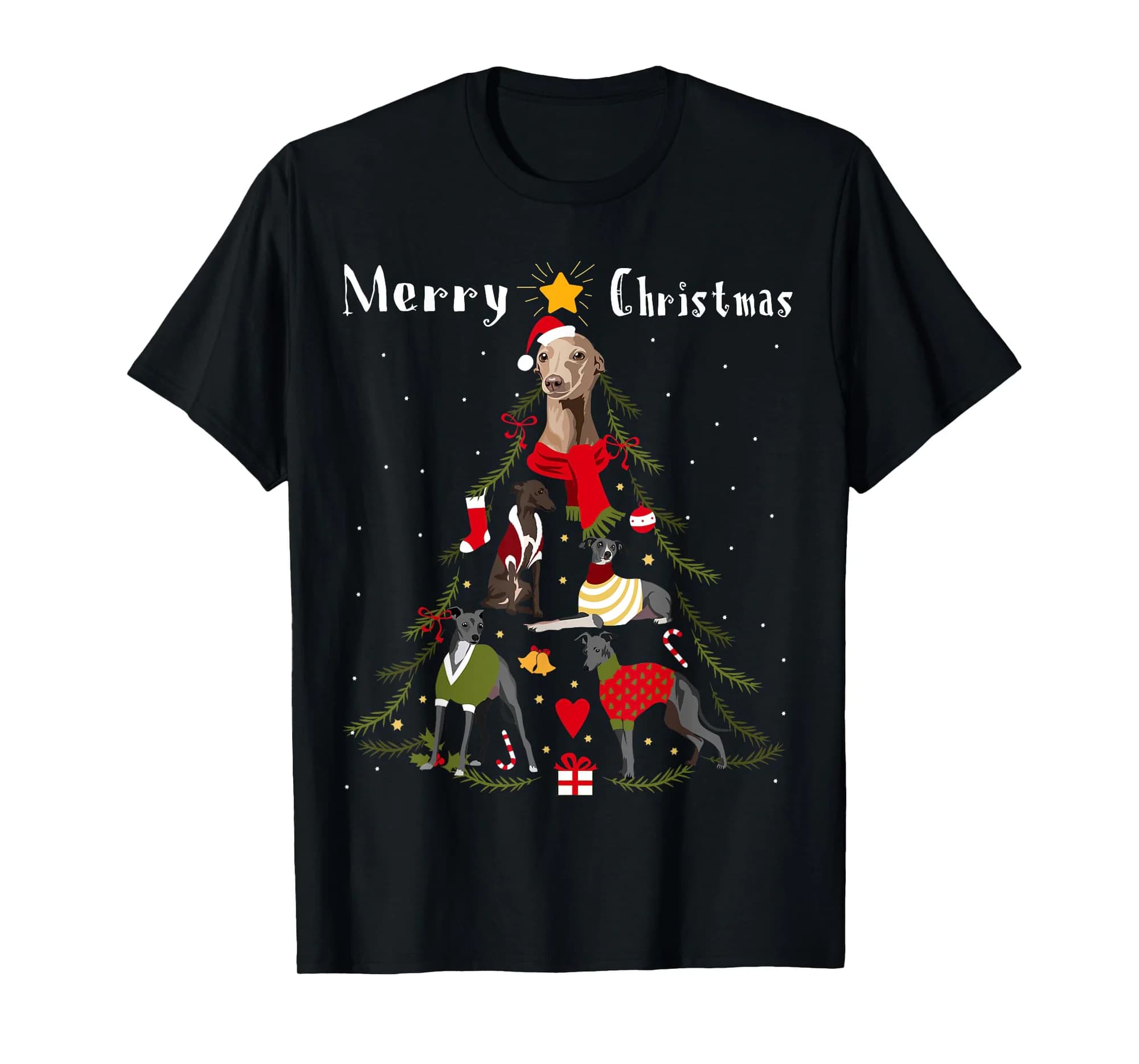 Christmas Tree Italian Greyhound Lover Xmas Dog Owner T-Shirt