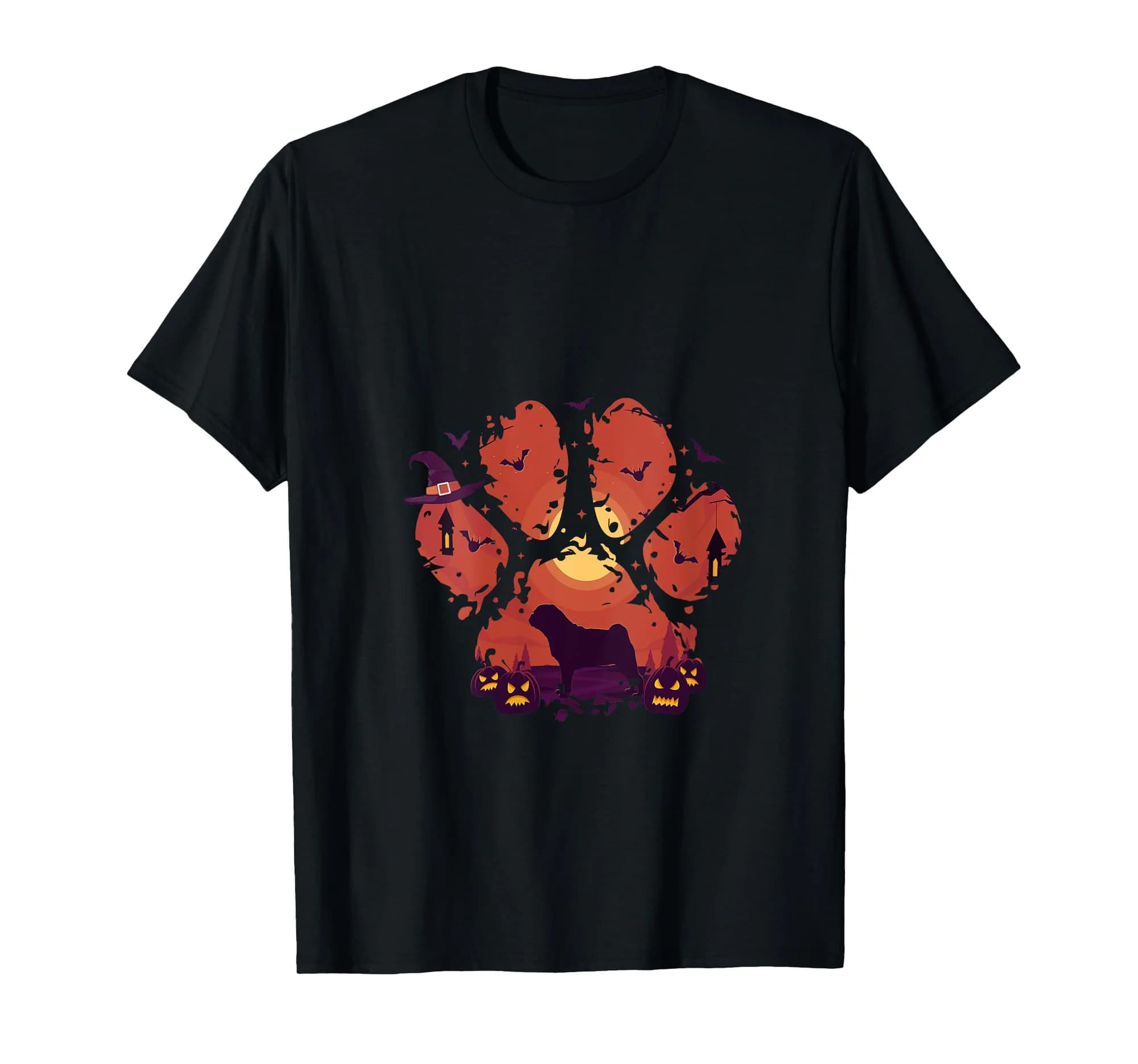 Womens Paw Pug Halloween Spooky Dog Mom Dad Men Women V-Neck T-Shirt
