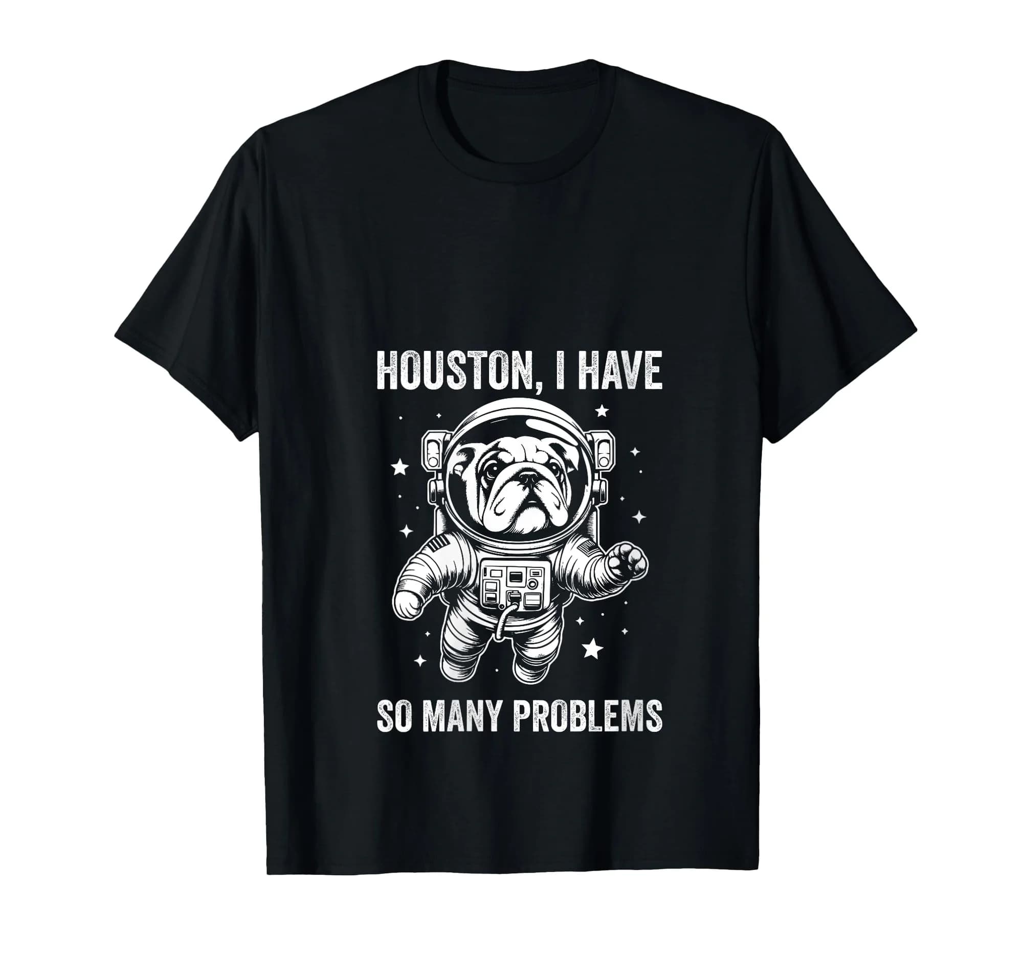 Womens Dog Dad Mom Space - Houston Problem English Bulldog V-Neck T-Shirt