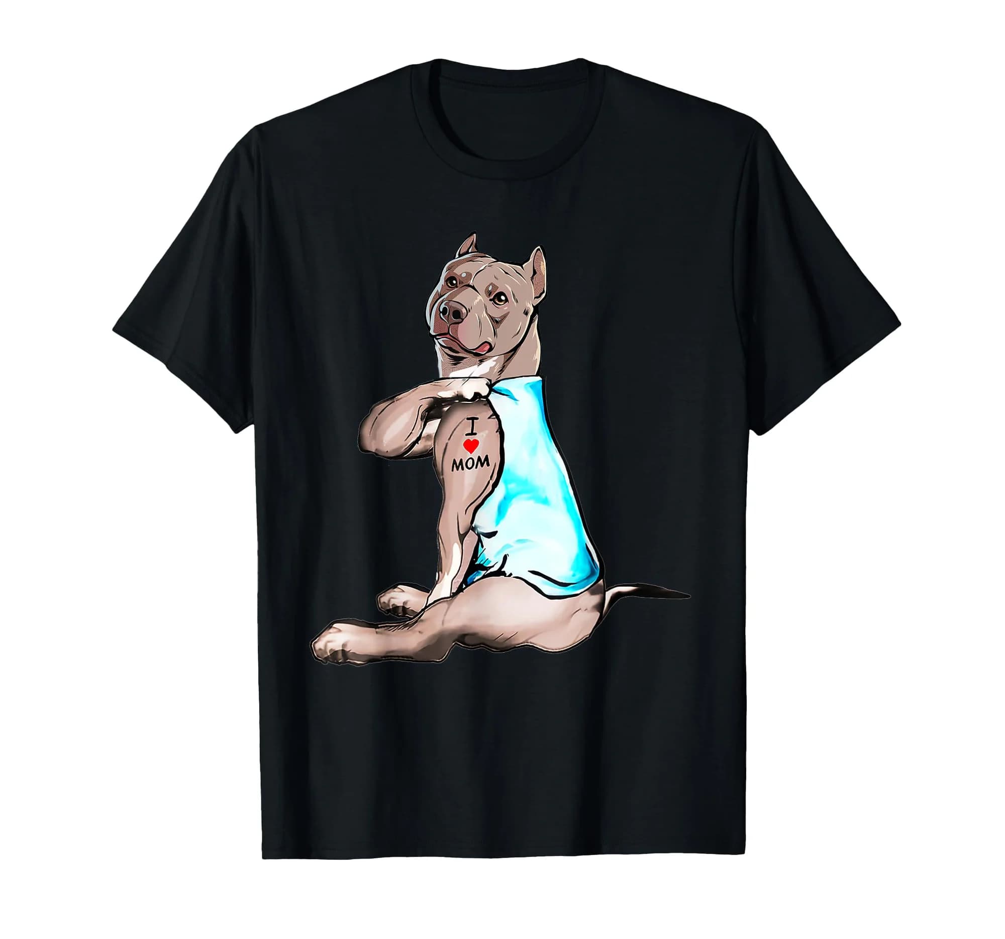 Funny Dog Pitbull I Love Mom Tattoo Tshirt Dog Lovers Gift T-Shirt