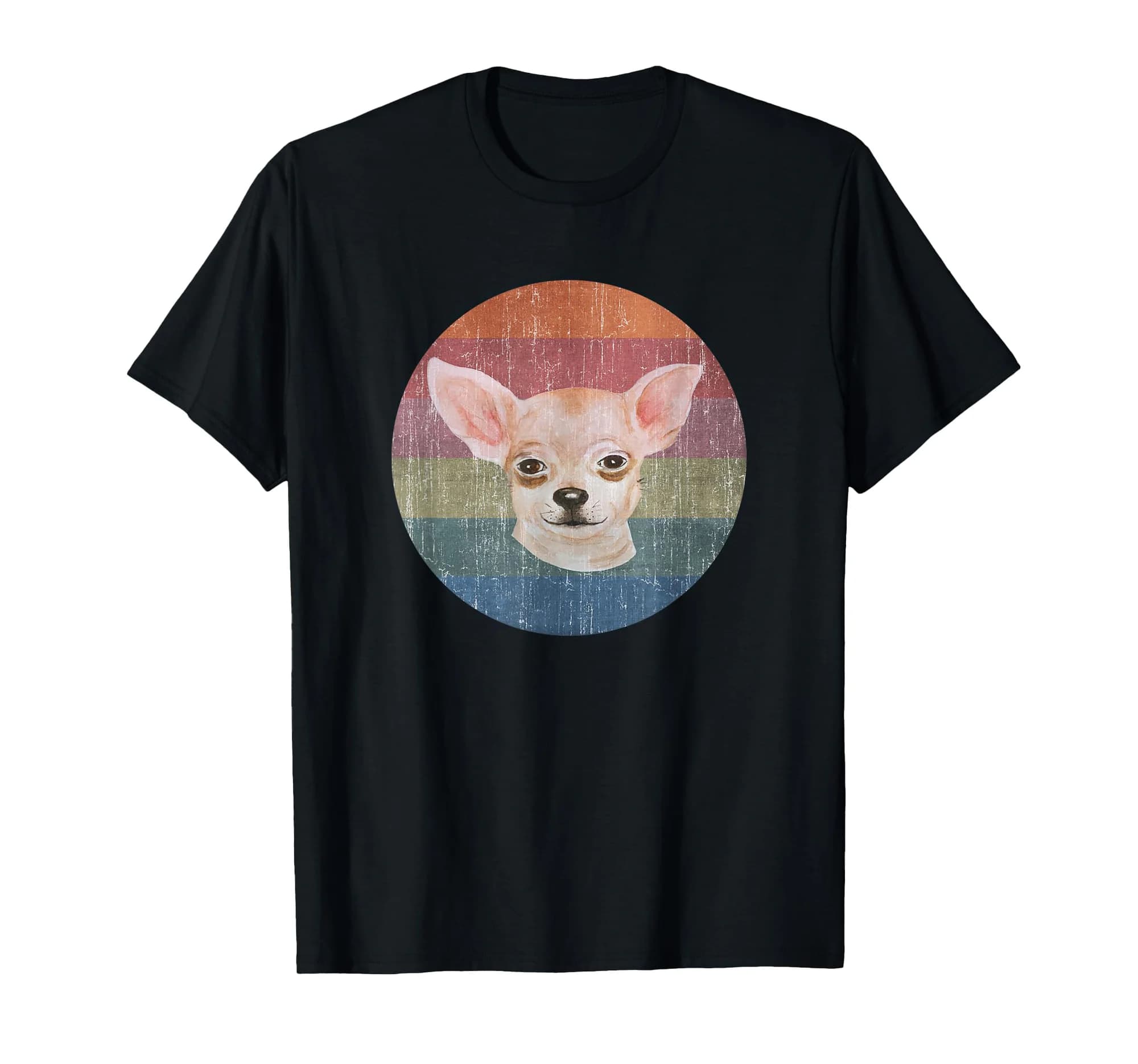 Cream Chihuahua Dog Watercolor On Distressed Sunset T-Shirt