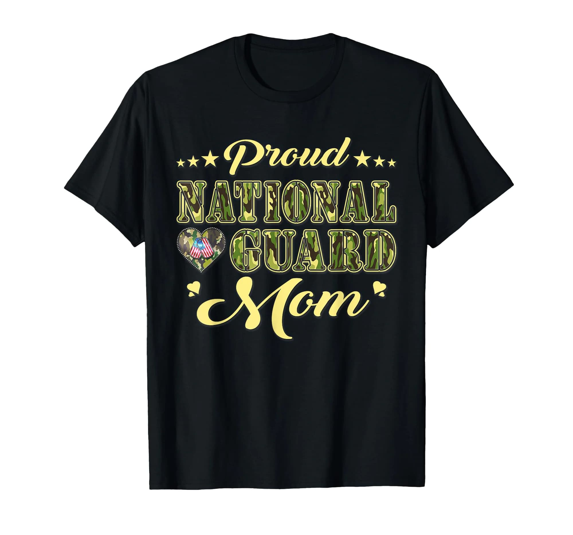 Proud National Guard Mom Dog Tags Heart Military Mother Gift T-Shirt