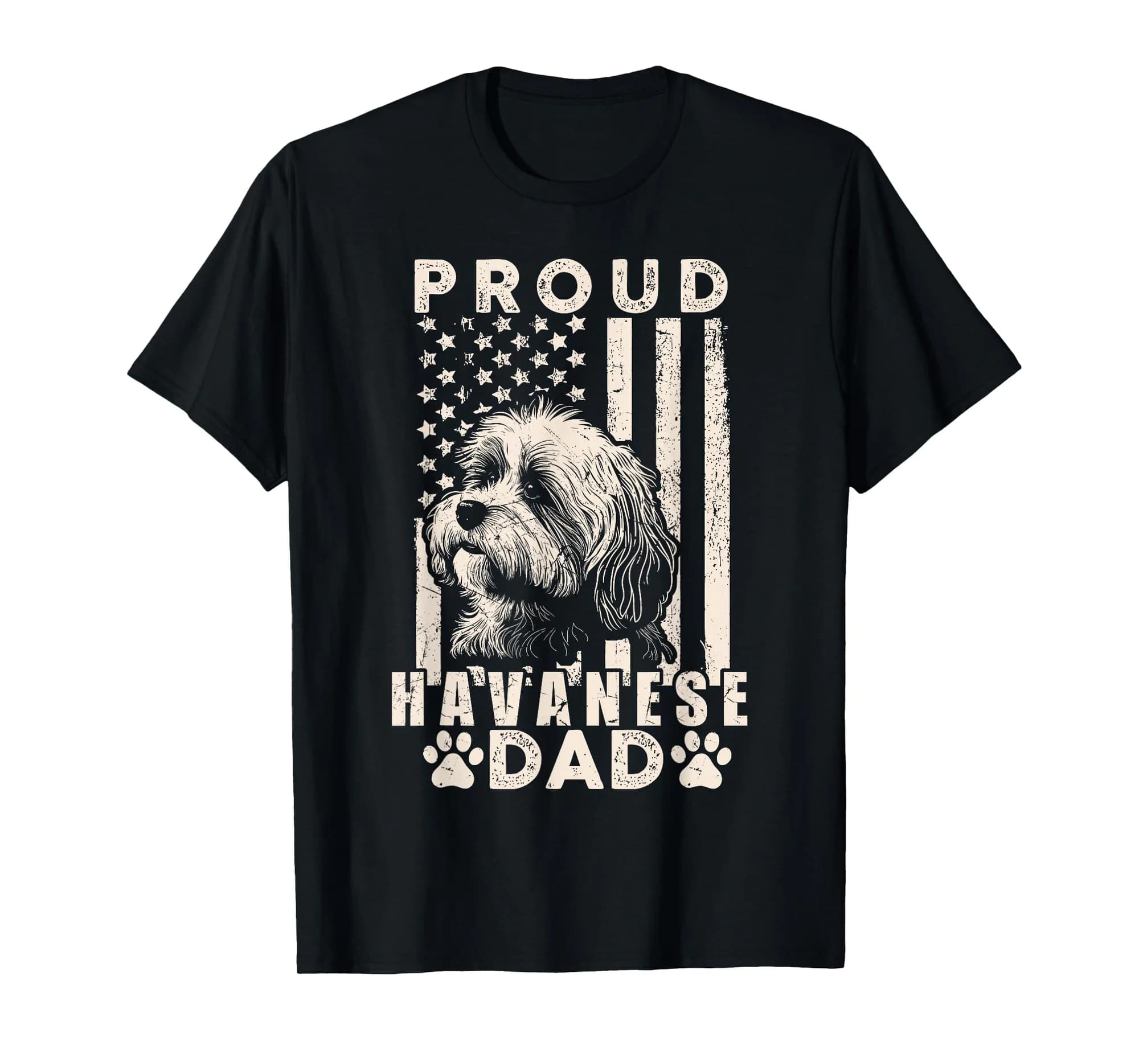 Proud Havanese Dad American Flag Patriotic Dog Lover Xmas T-Shirt