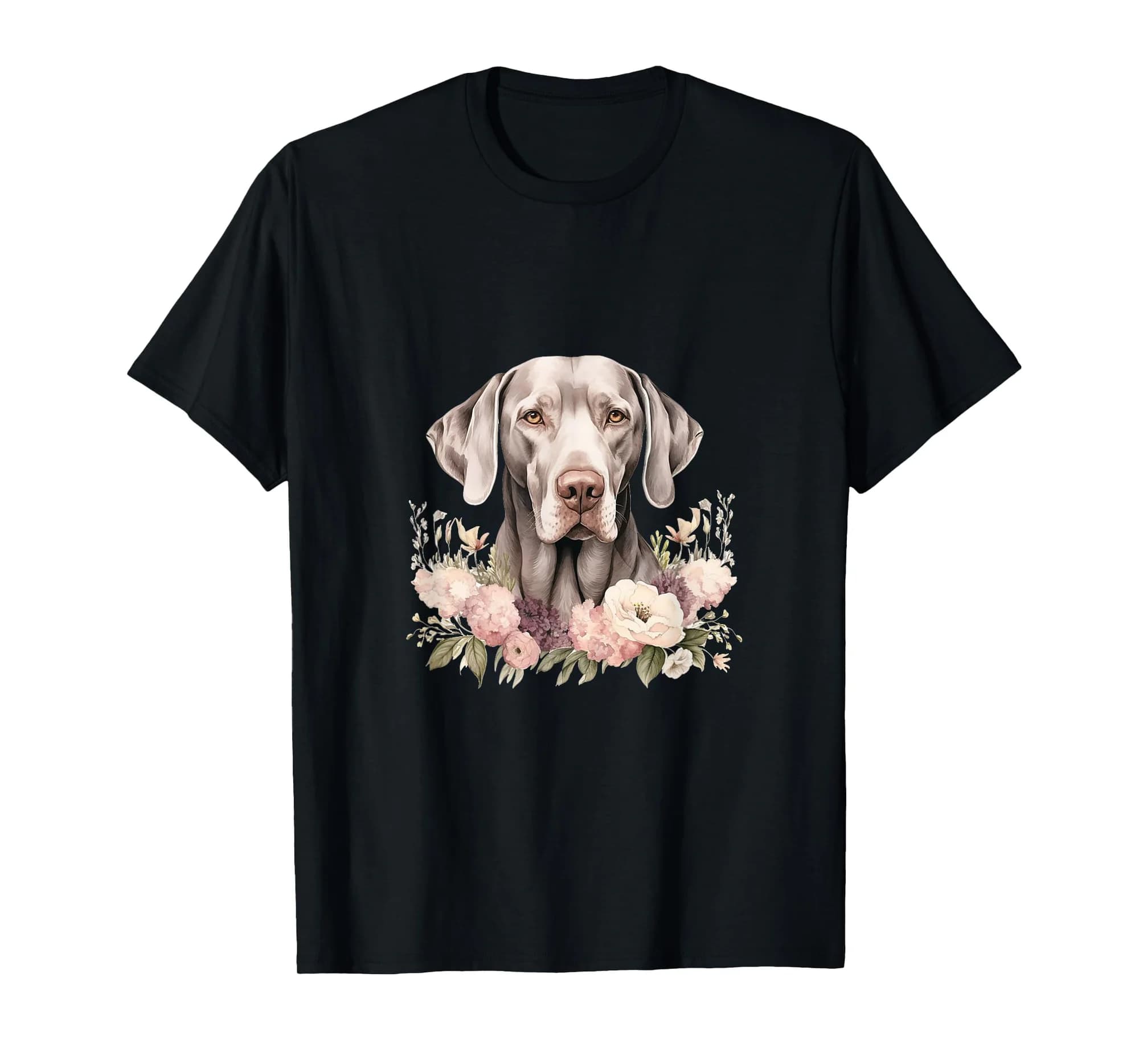 Weimaraner Dog With Flowers Vintage Pastel Floral Border T-Shirt