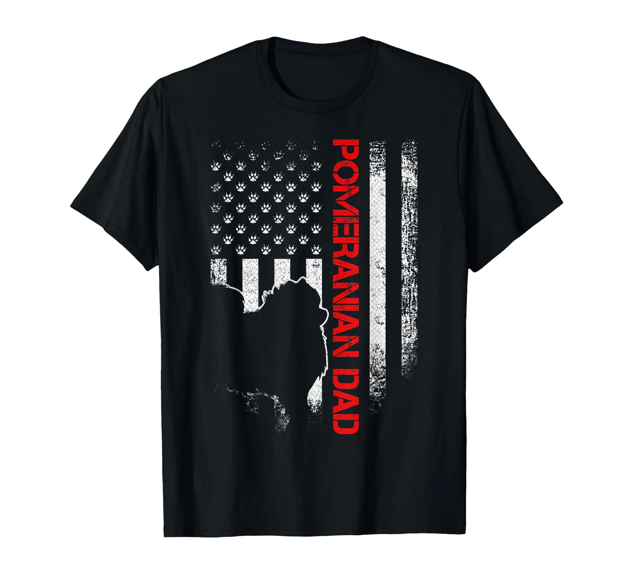 Vintage USA American Flag Proud Pomeranian Dad Silhouette T-Shirt