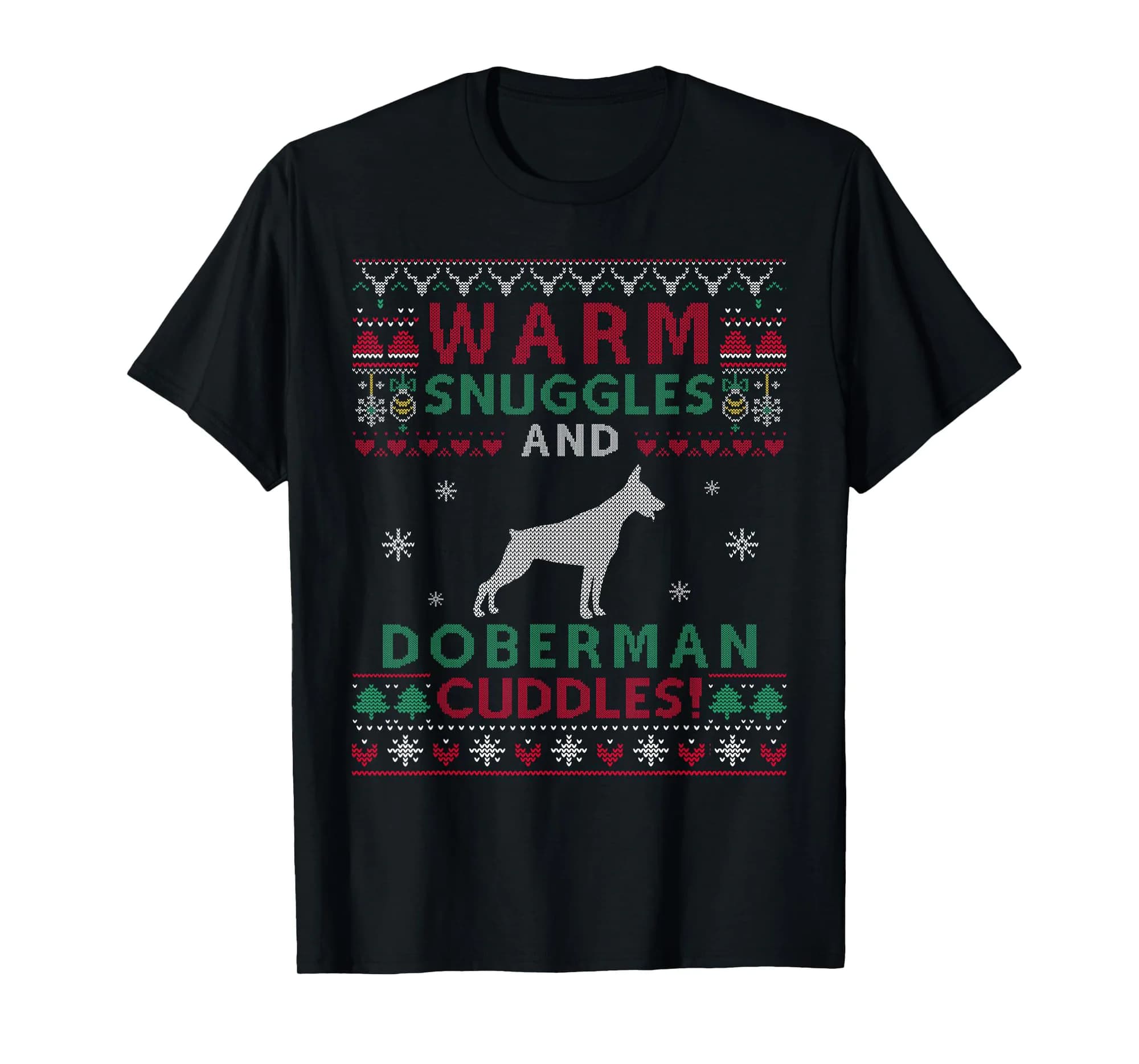 Christmas Doberman Dog Ugly Sweater Style T-Shirt