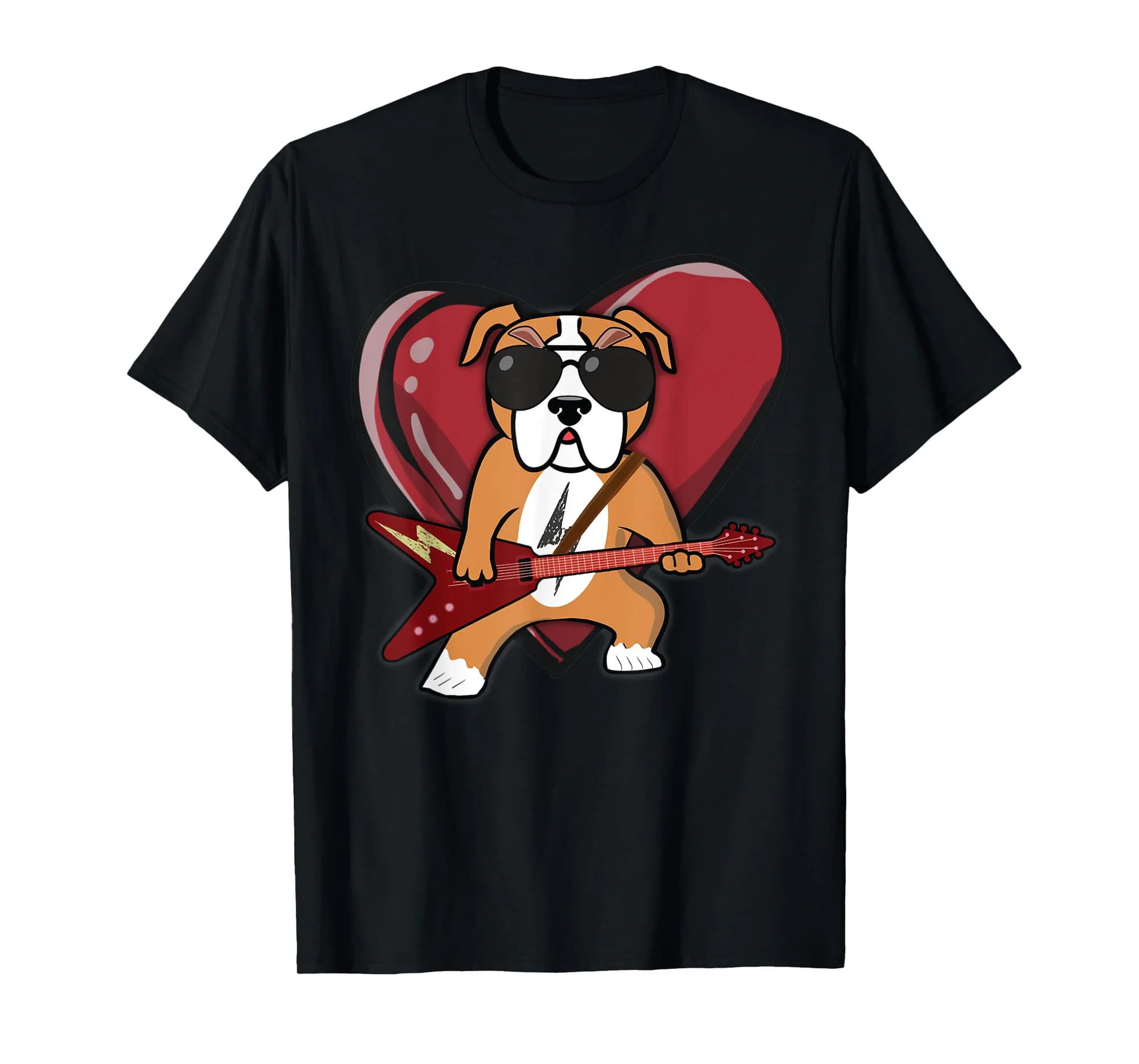 Bulldog Rocker Dog Playing Guitar Rock Guitarist Heart Gift T-Shirt