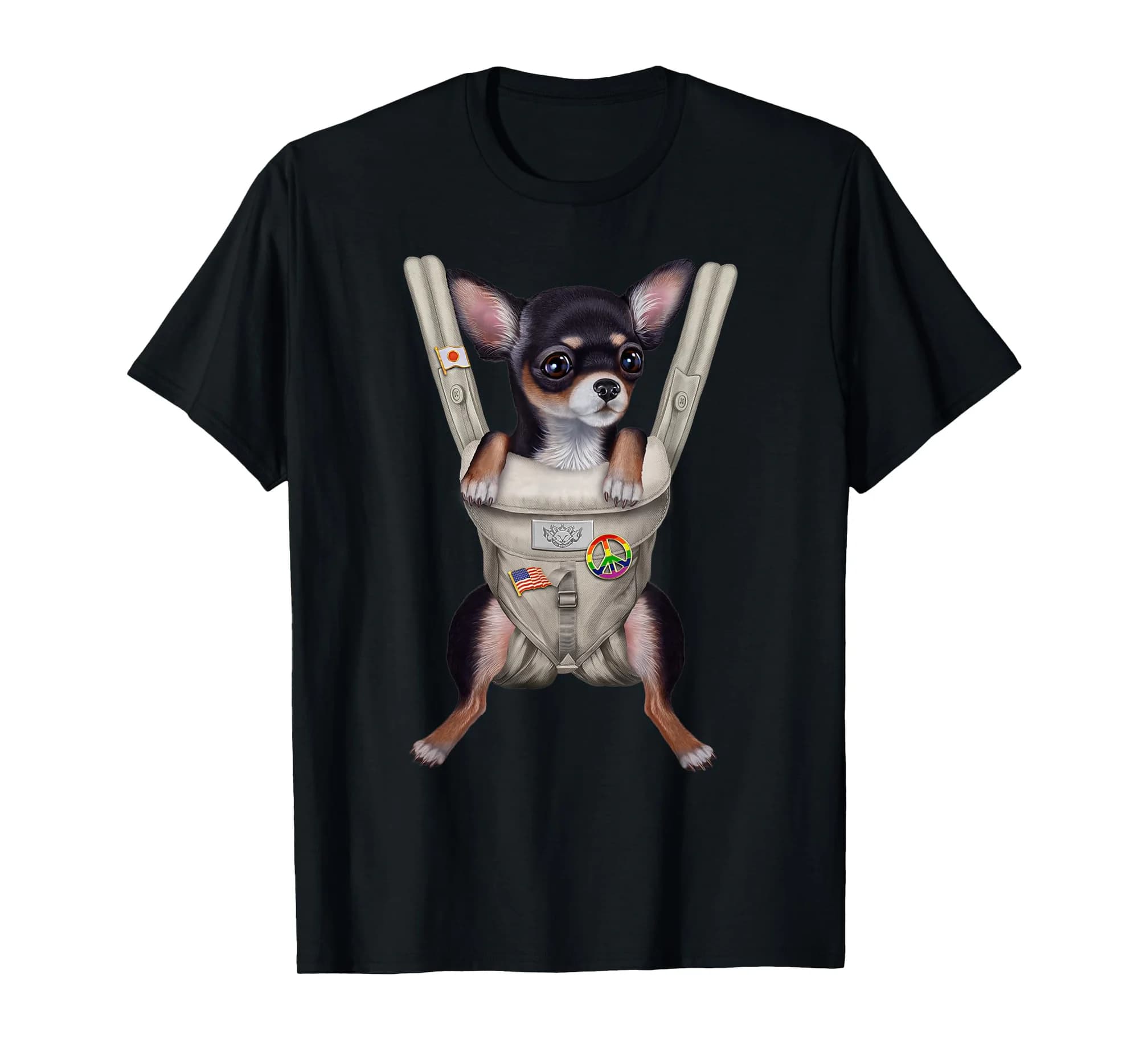 Black Chihuahua Dog in Baby Carrier T-Shirt