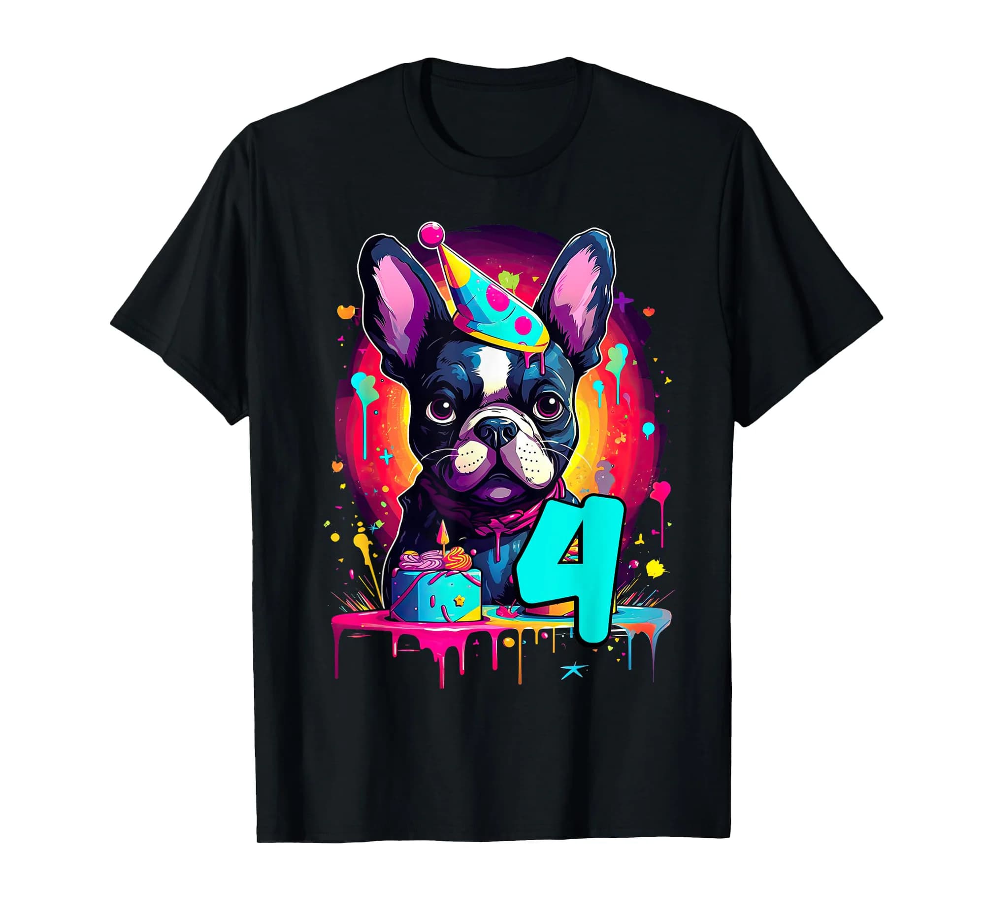 French Bulldog Dog 4th Birthday Themed Party 4 Years Old T-Shirt