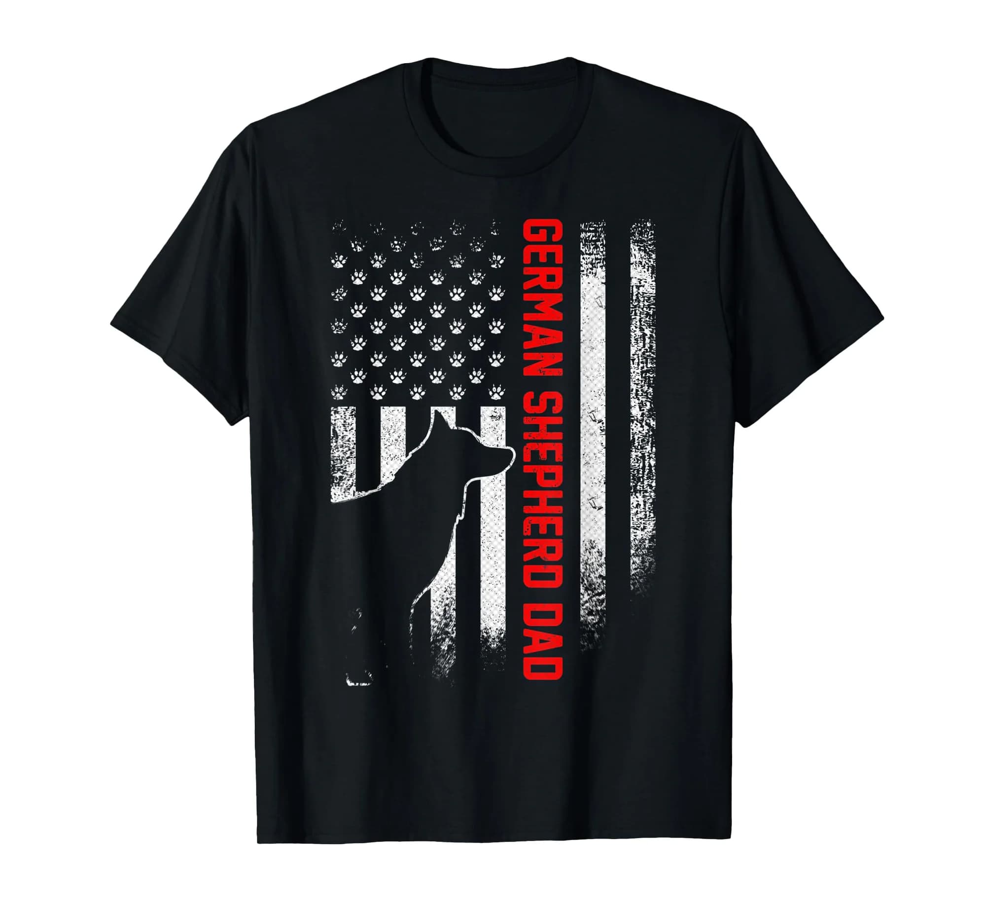 Vintage USA Flag Proud German Shepherd Dad Silhouette Funny T-Shirt