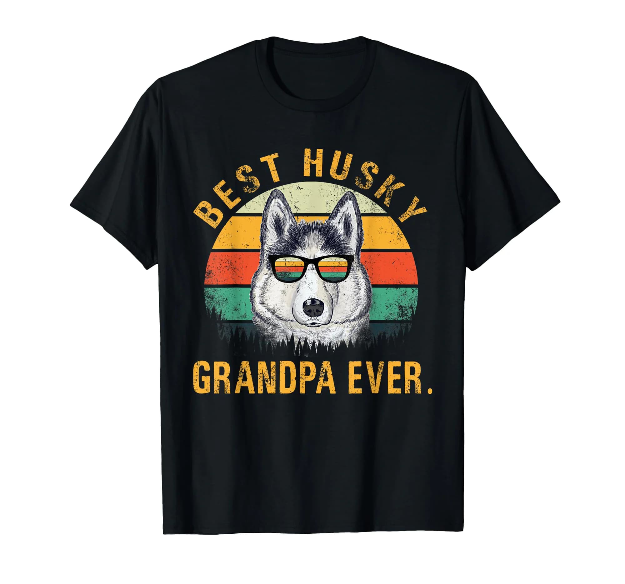 Dog Vintage Best Husky Grandpa Ever Shirt Fathers Day T-Shirt