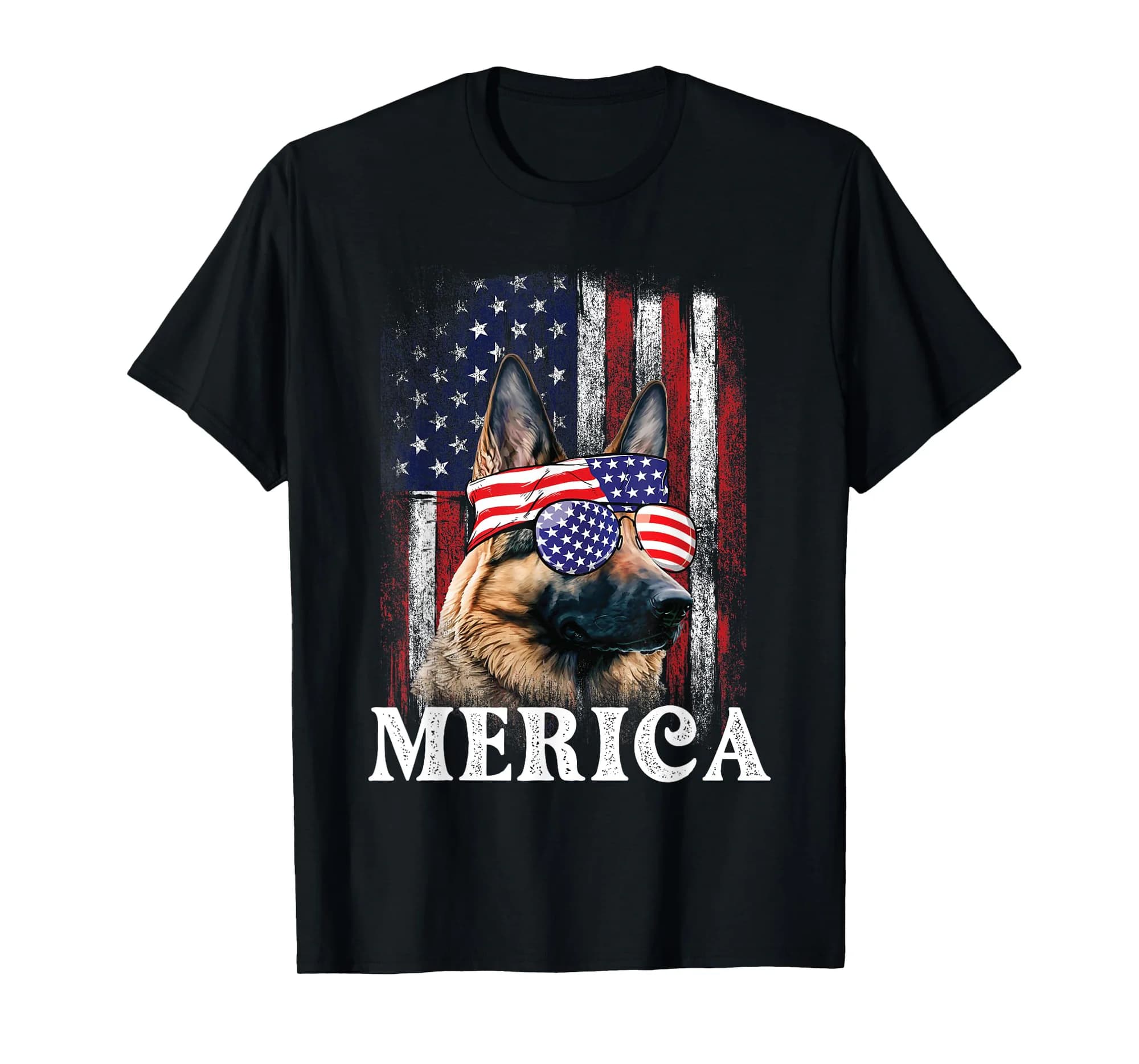 Merica - Patriotic USA Flag Dog Lover German Shepherd Owner T-Shirt