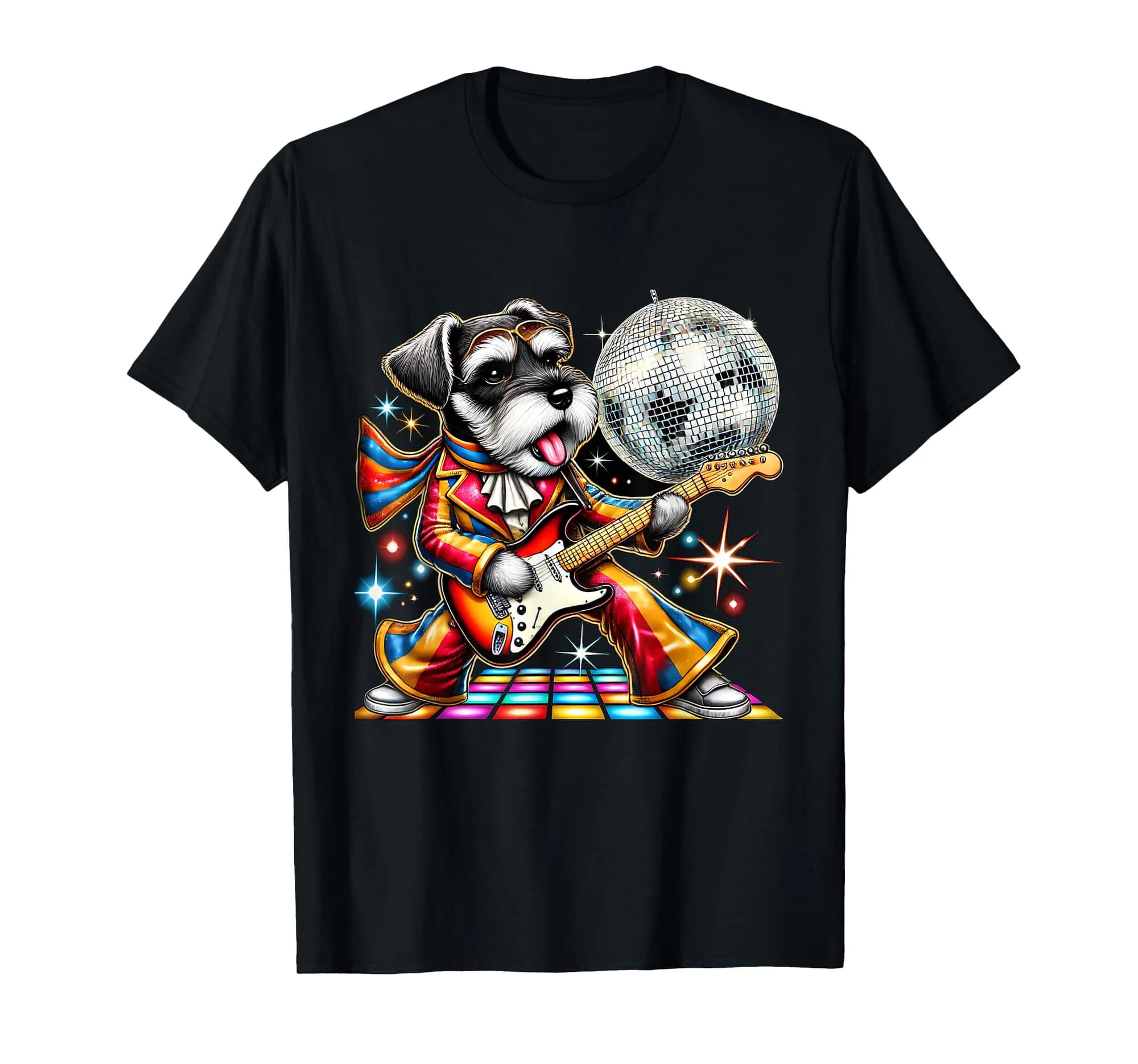 Disco Ball Guitar Miniature Schnauzer Dog T-Shirt