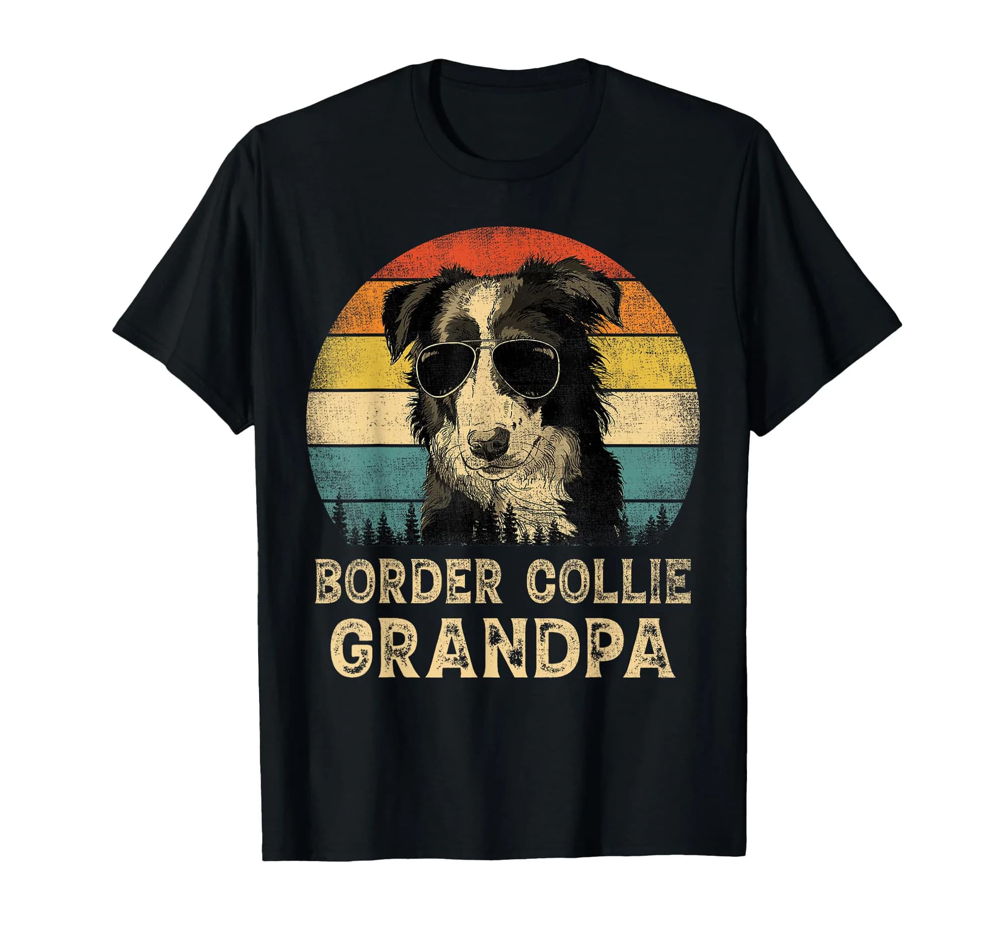 Vintage Border Collie Grandpa Dog Lovers Father's Day T-Shirt