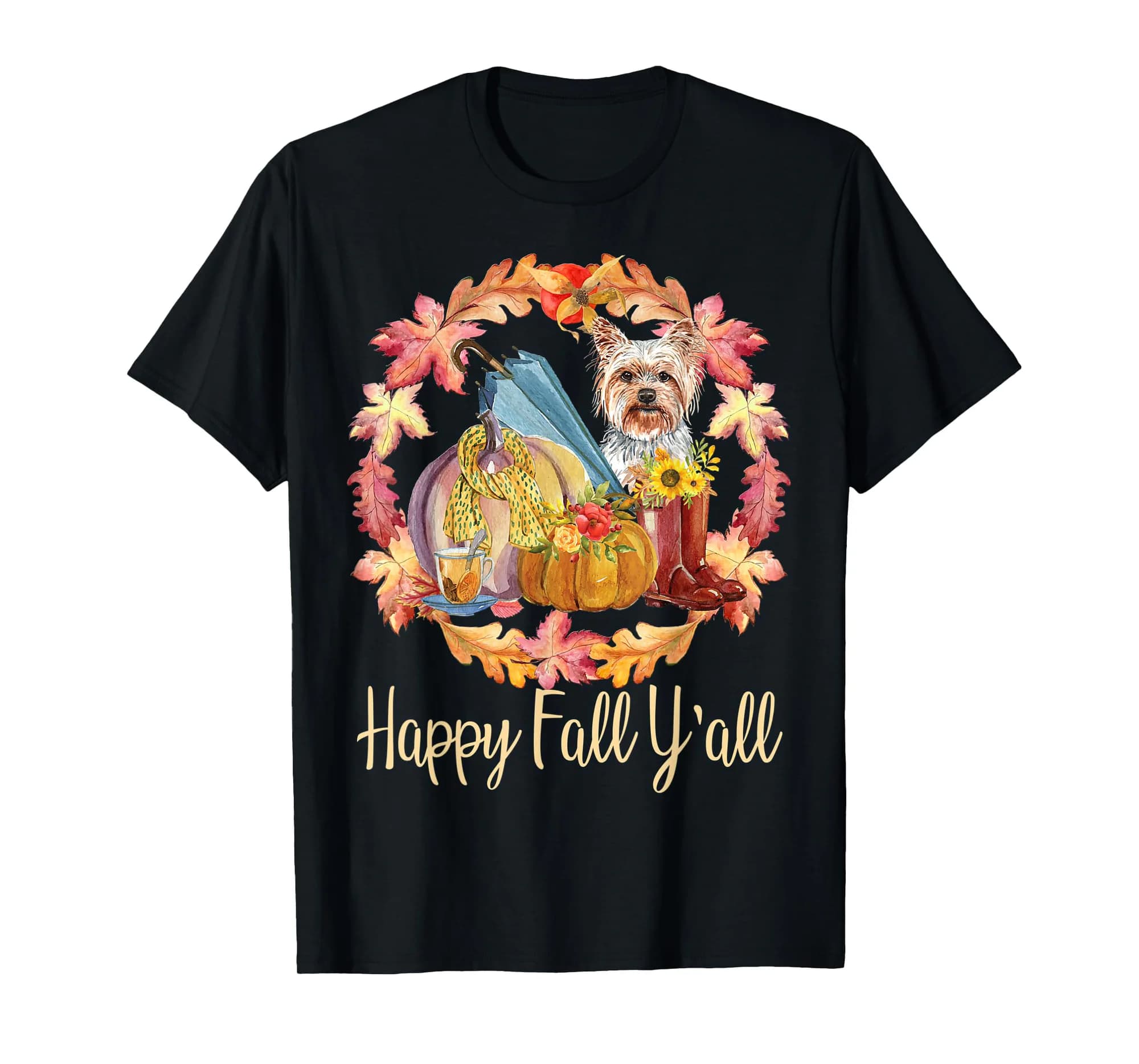 Yorkshire Owner Cute Autumn Dog Lover Happy Fall Y'all T-Shirt