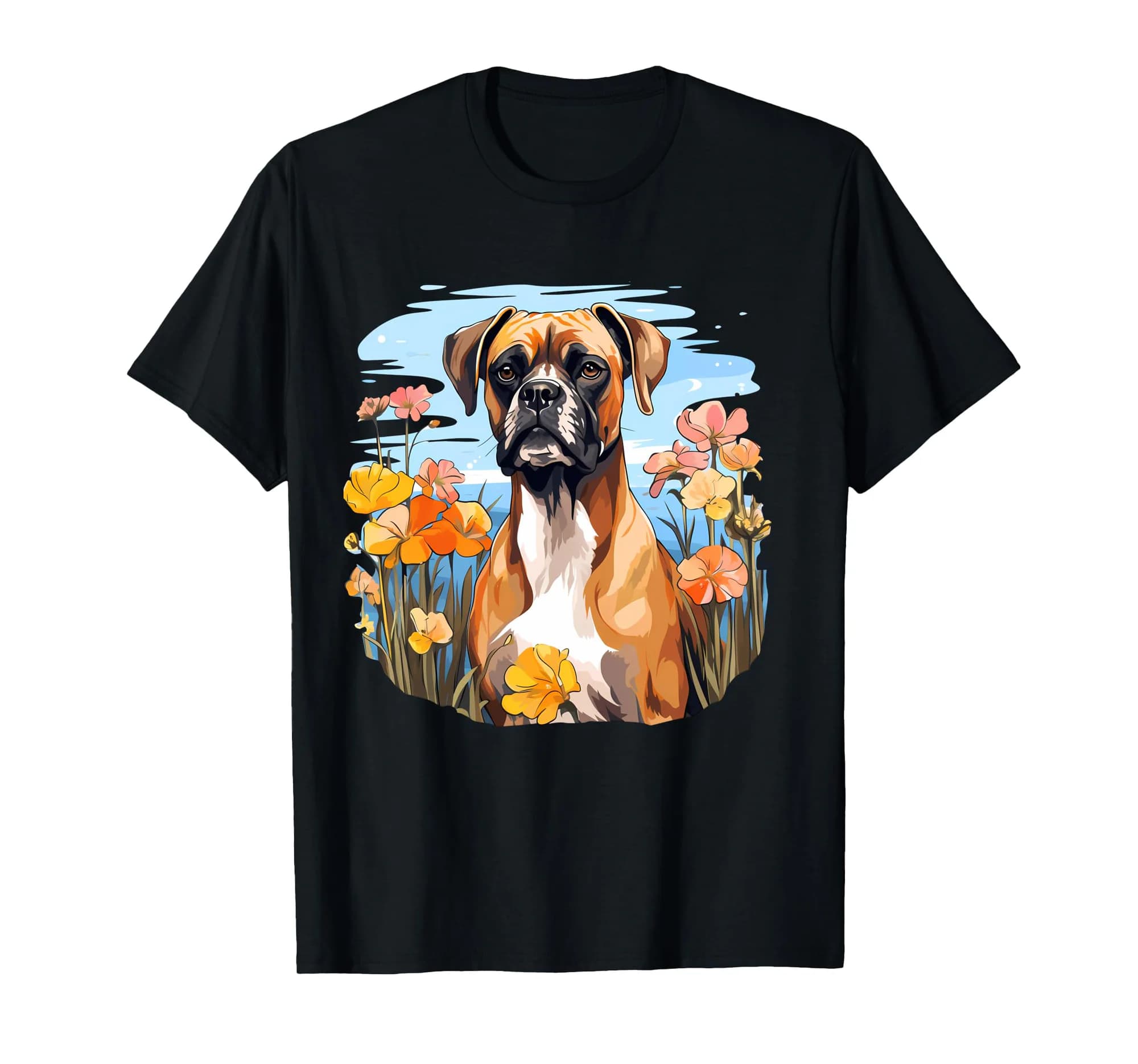 Cute Boxer Dog in Botanical Flower Garden Puppy Mom Long Sleeve T-Shirt