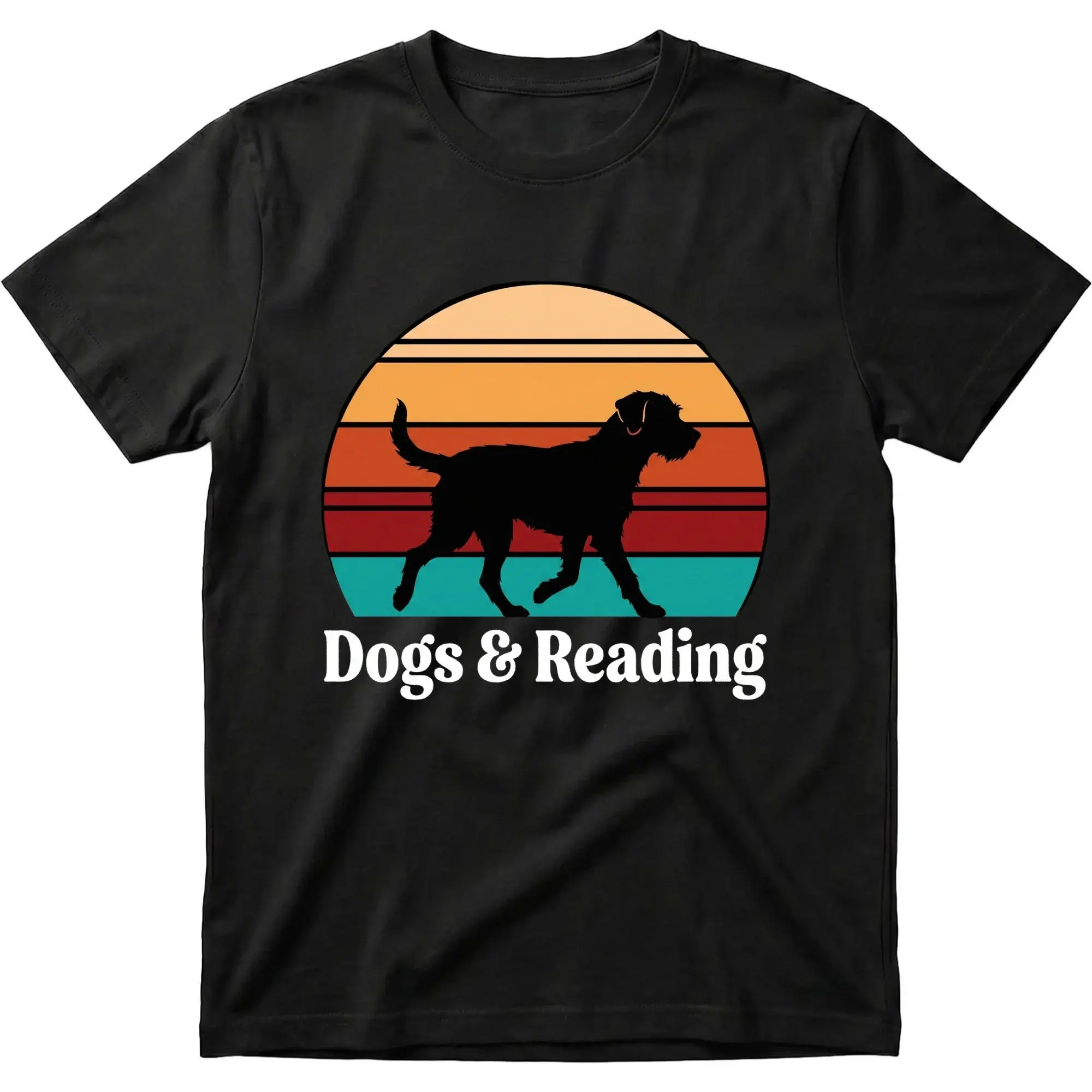 Graphic Tee Dogs and Reading Vintage Sunset Unisex Casual Short Sleeve Crew Neck Cotton Print T-Shirt