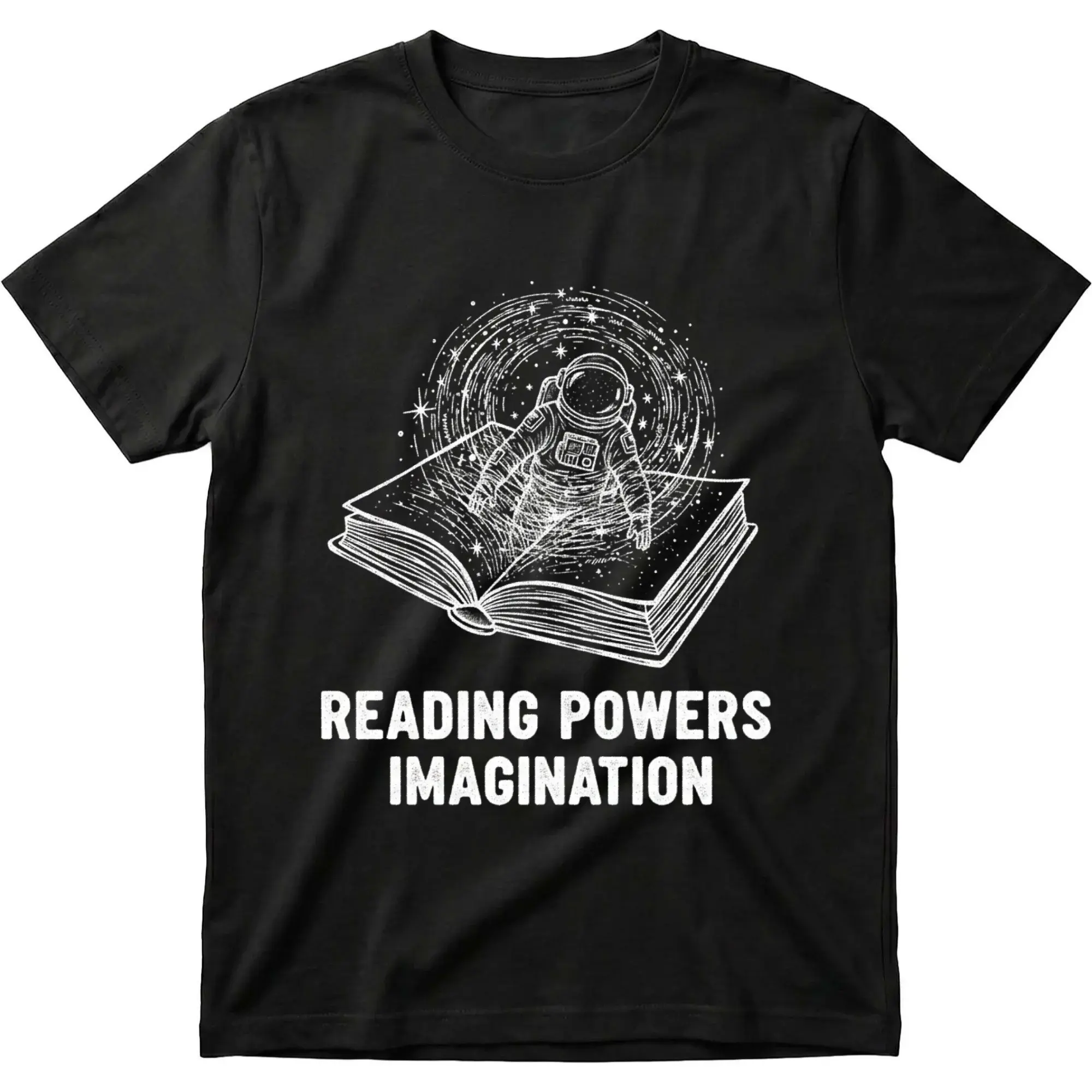 Graphic Tee Reading Powers Imagination Space Astronaut Design Unisex Crew Neck Short Sleeve Cotton Casual Shirt