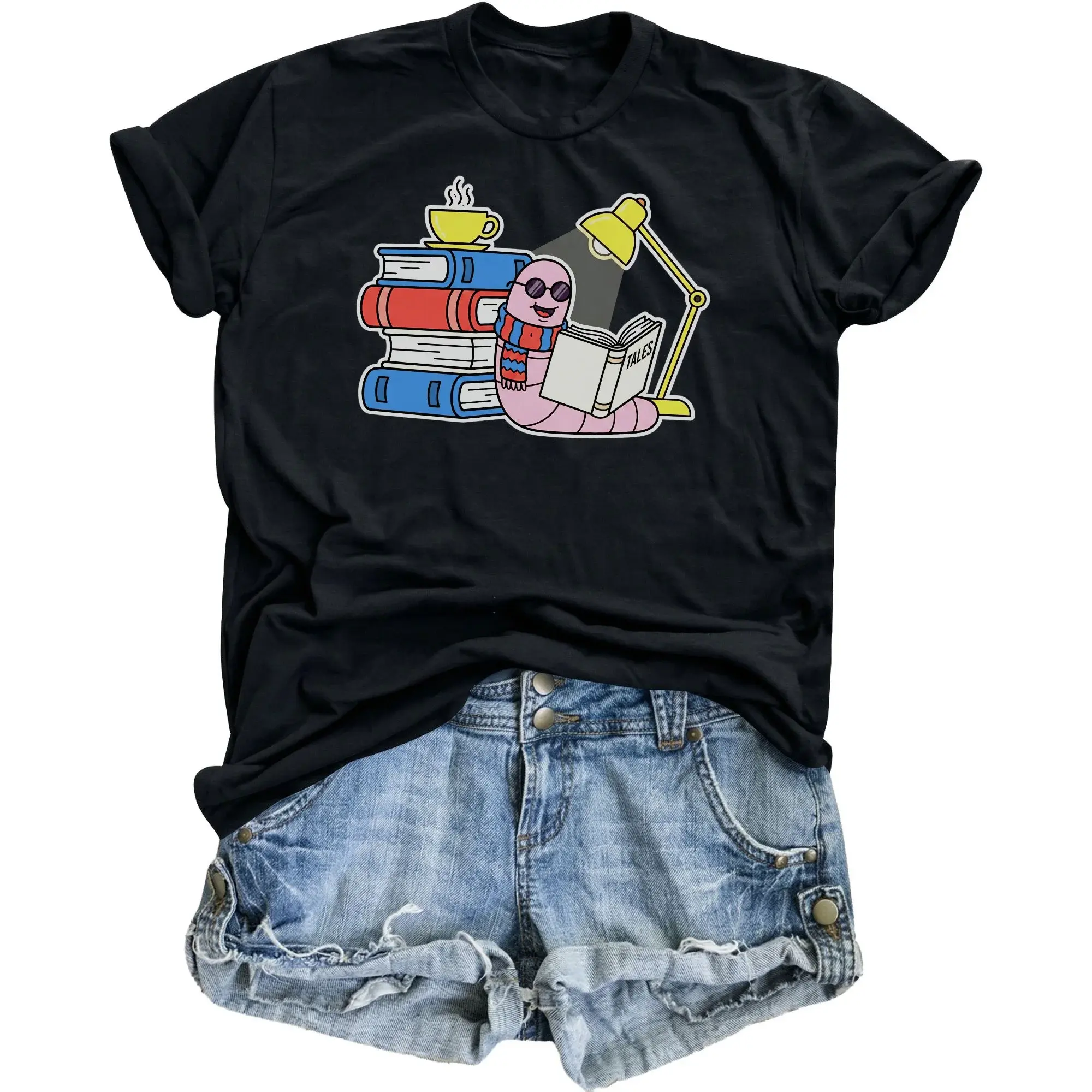 Graphic Tee Bookworm Reading Tales Funny Shirt Unisex Cotton Apparel for Casual Wear Literature Lovers and Readers