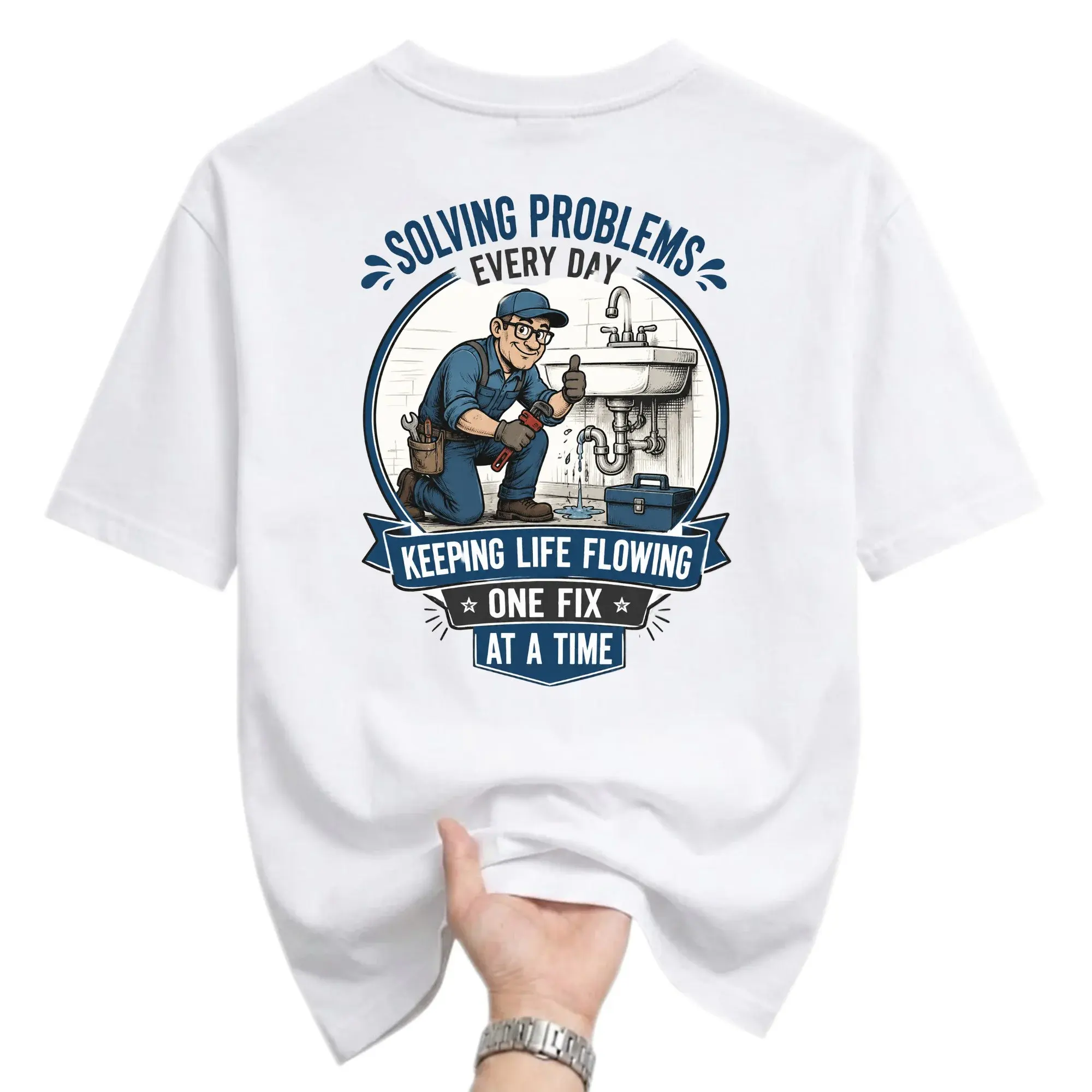 Graphic Tee Unisex Plumber Shirt Solving Problems Everyday Humor Apparel for Skilled Trades and Professional Workers