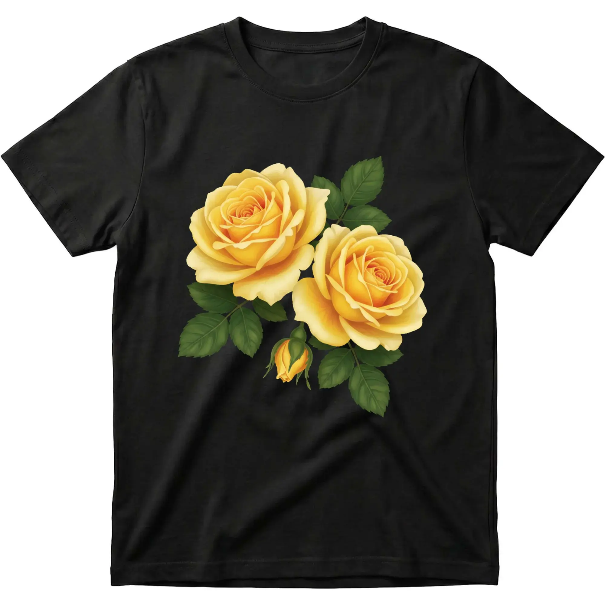 Graphic Tee Featuring Elegant Yellow Rose Bouquet Artistic Print Design Soft Unisex Crew Neck Casual Shirt
