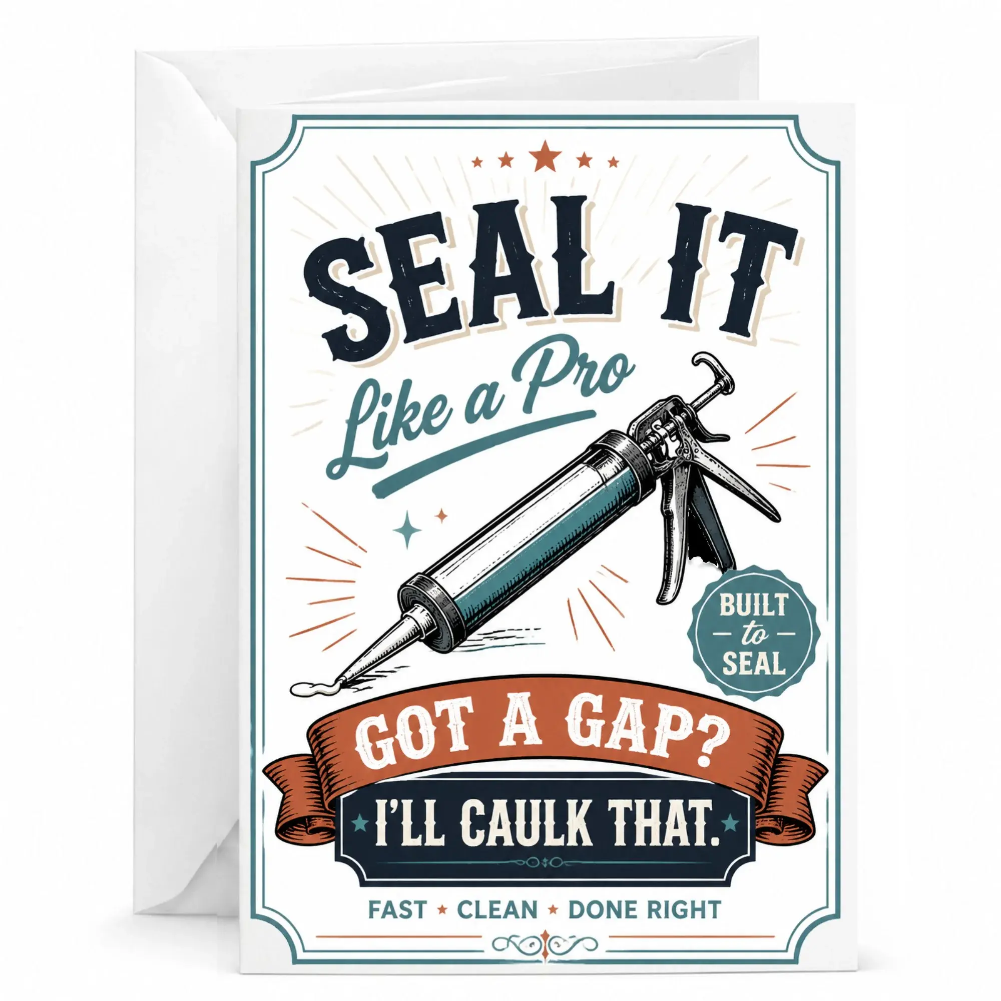 Funny Card for Handyman or Home Improver Seal It Like a Pro Greeting Card with Envelope 5x7 Inches Folded Note Card