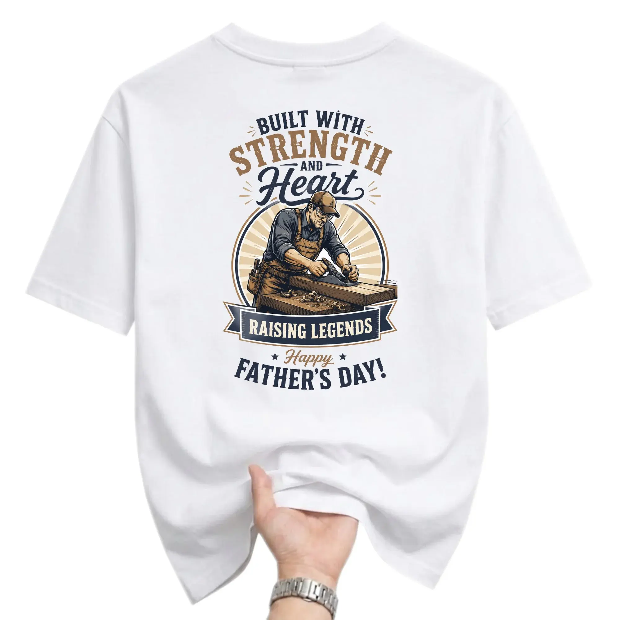 Graphic Tee Built with Strength and Heart Carpenter Shirt for Men Durable Cotton Everyday Top