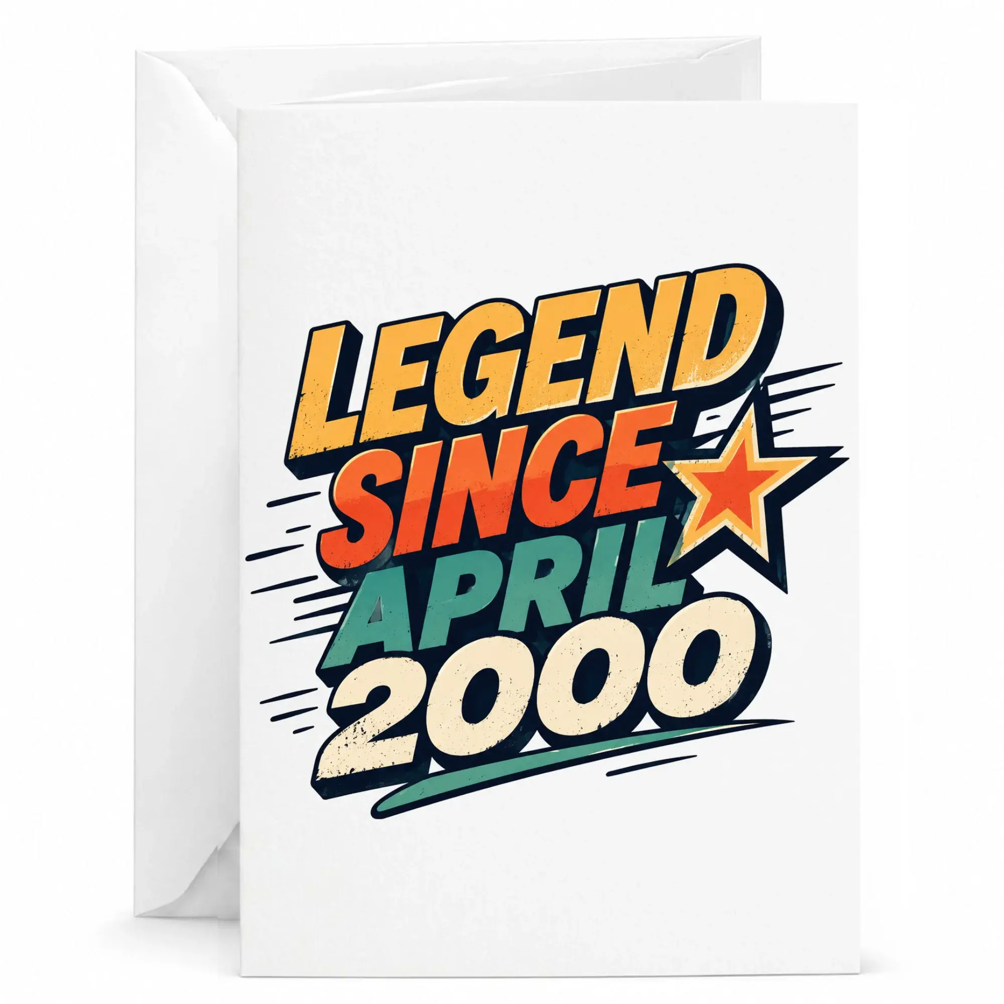Birthday Card Legend Since April 2000 Vintage Retro Style Greeting Card with Envelope for Milestone Celebration
