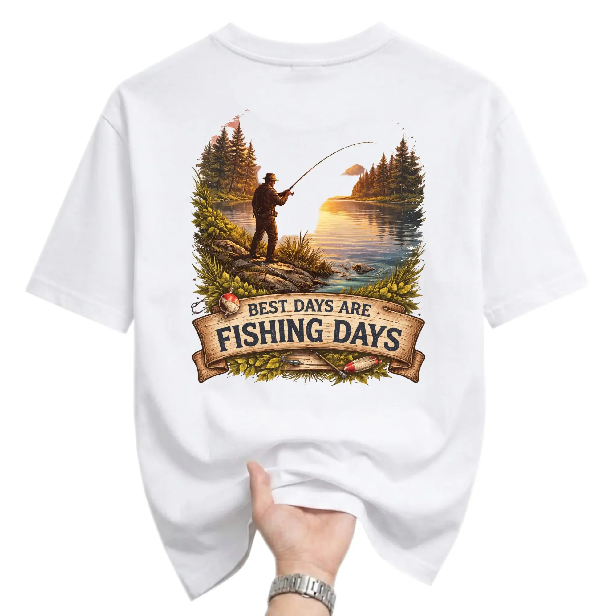 Graphic Tee Best Days Are Fishing Unisex Crew Neck Shirt Themed Apparel Outdoor Fisherman Print Top