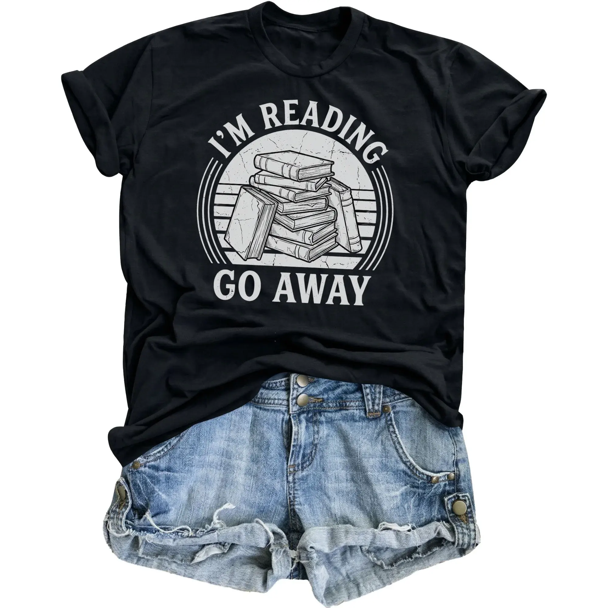 Funny Reading T-Shirt for Book Lovers Casual Graphic Tee Shirt with Retro Pile Design Everyday Comfort Wear