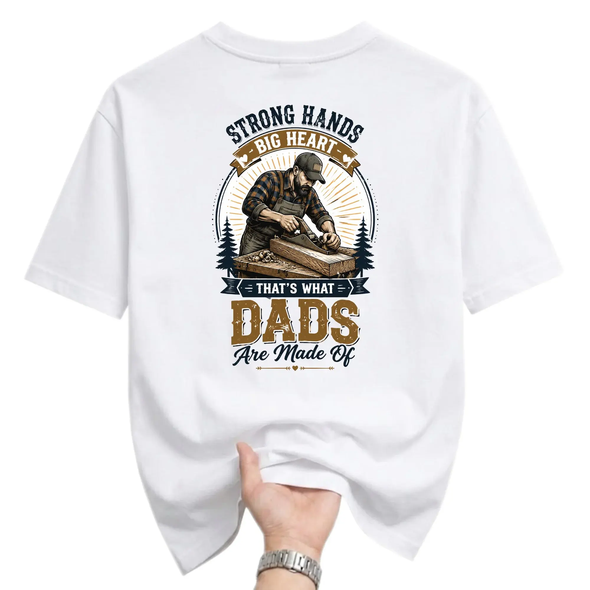 T-shirt Strong Hands Big Heart Graphic Tee Featuring Woodworker Illustration Comfortable Everyday Apparel for Men
