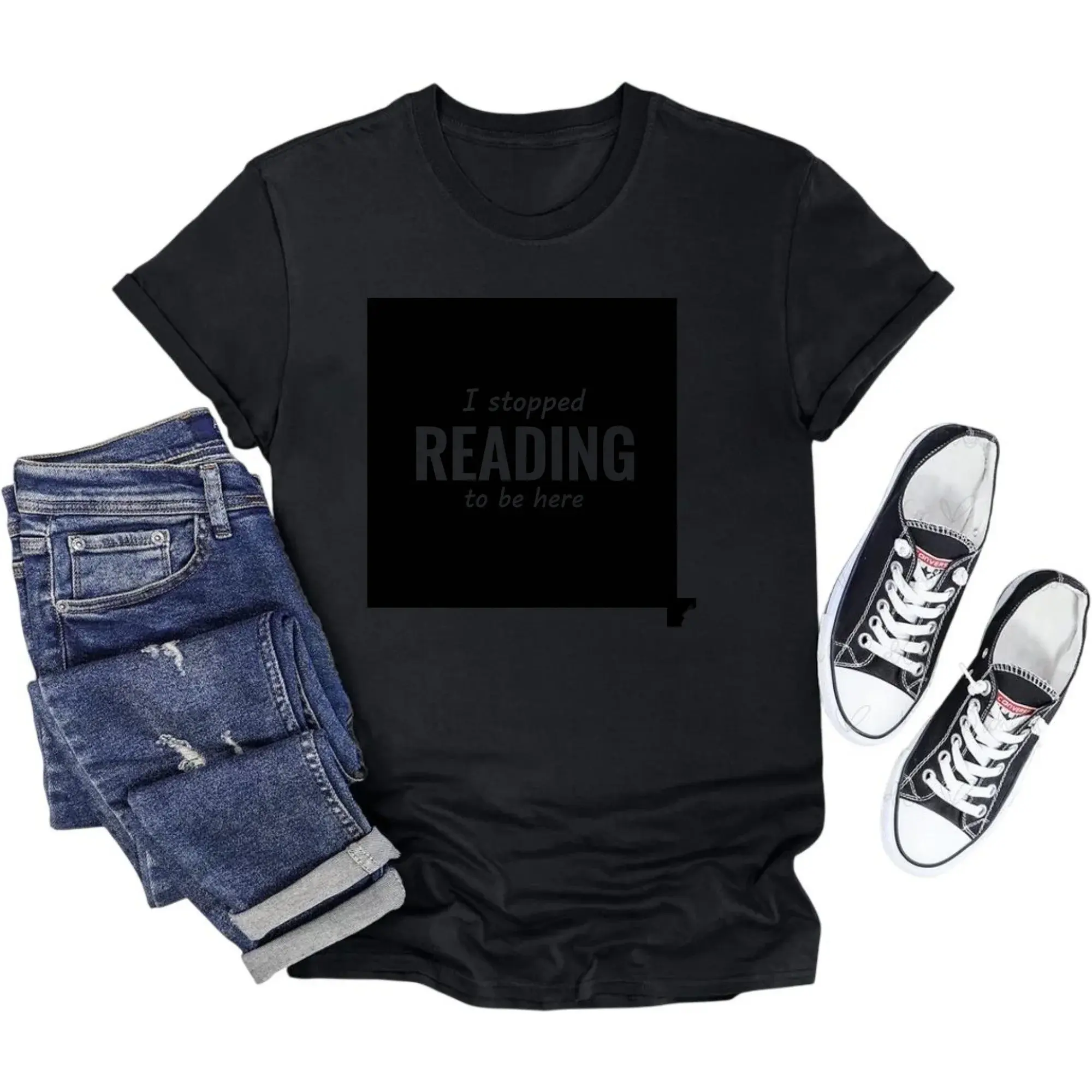 Funny Graphic Tee Unisex Cotton Crew Neck Shirt Featuring I Stopped Reading to Be Here Sarcastic Book Lover Design
