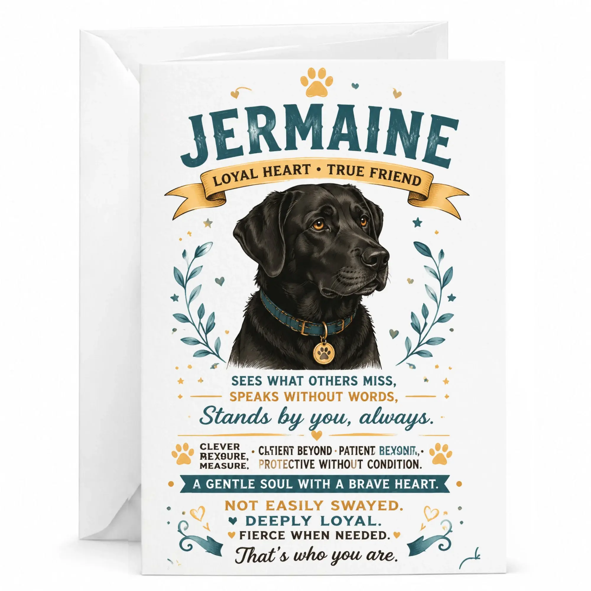 Greeting Card Featuring Black Labrador Retriever Portrait with Sentimental Poem for Pet Owners and Dog Lovers