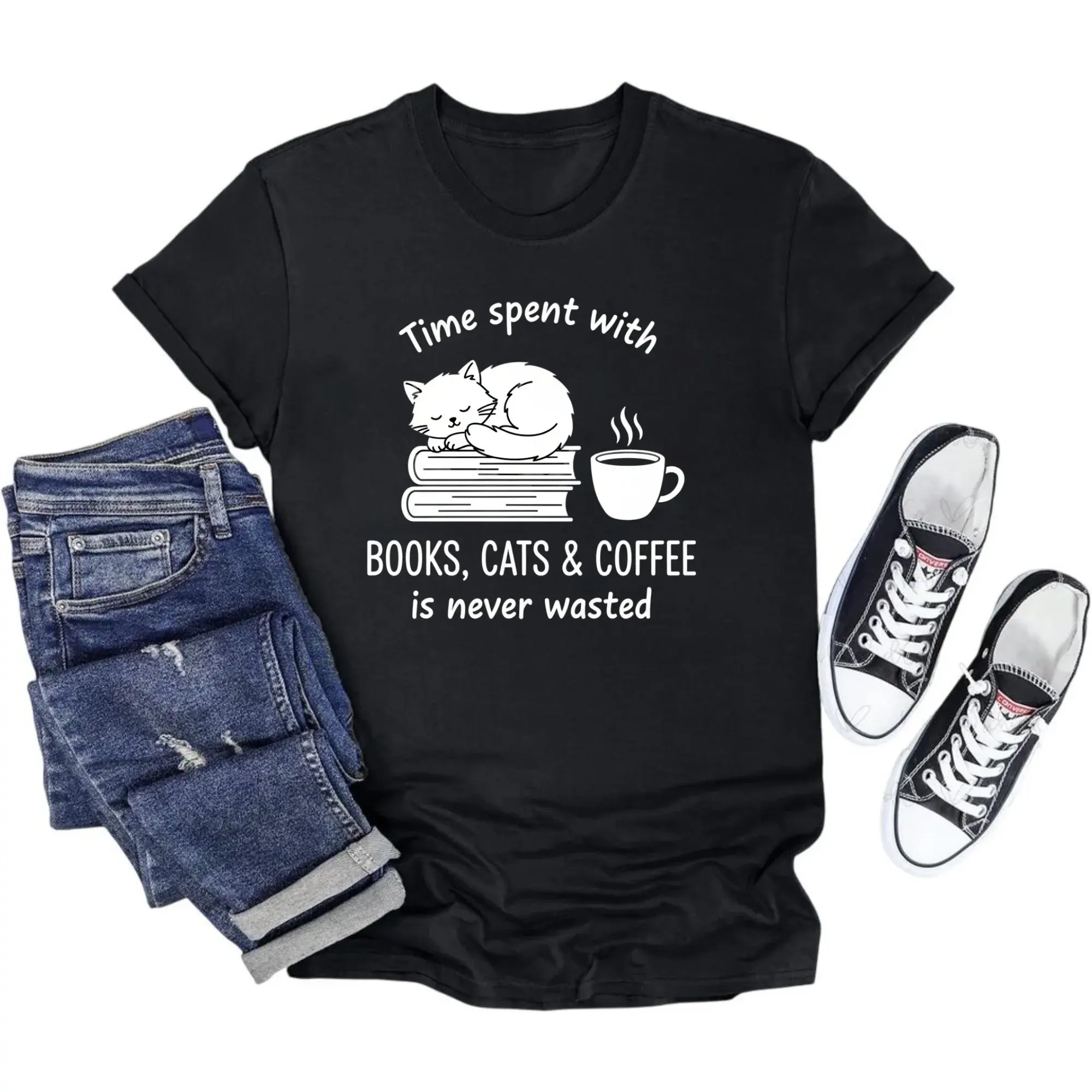 Graphic Tee for Book Lovers and Cat Owners Featuring a Reading Kitten Design on a Comfortable Casual Crew Neck Shirt